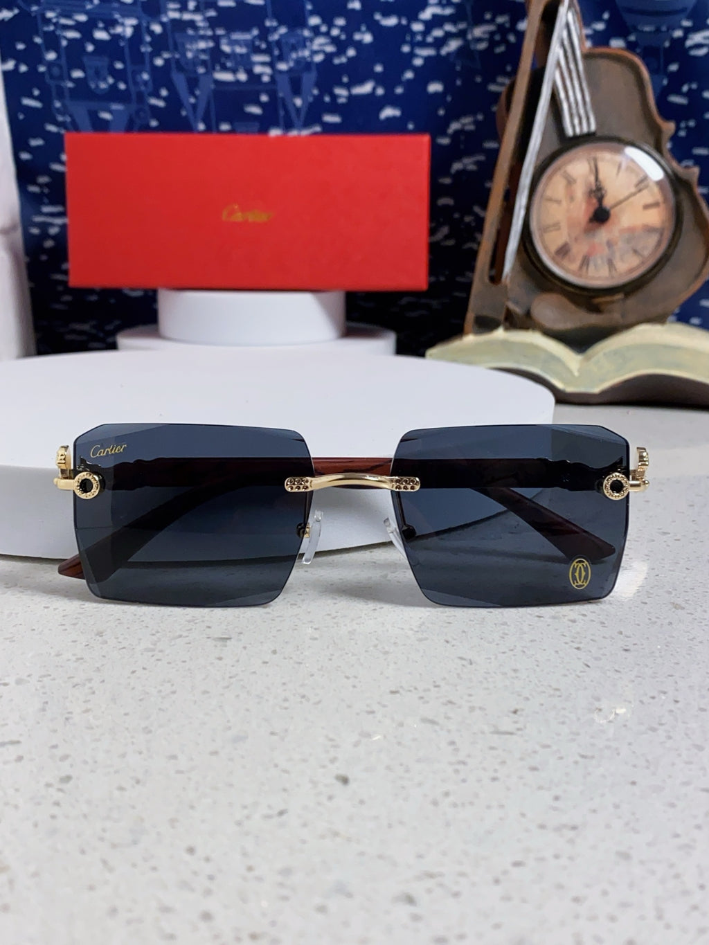 Cartier Lightweight Rimless Blue Lens Sunglasses for Men & Women - 998242 - detail image 9