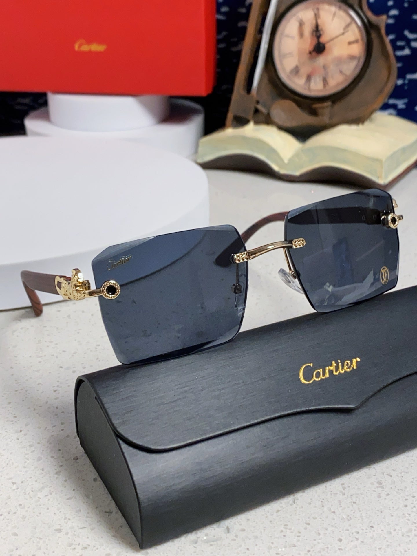 Cartier Lightweight Rimless Blue Lens Sunglasses for Men & Women - 998242 - detail image 10