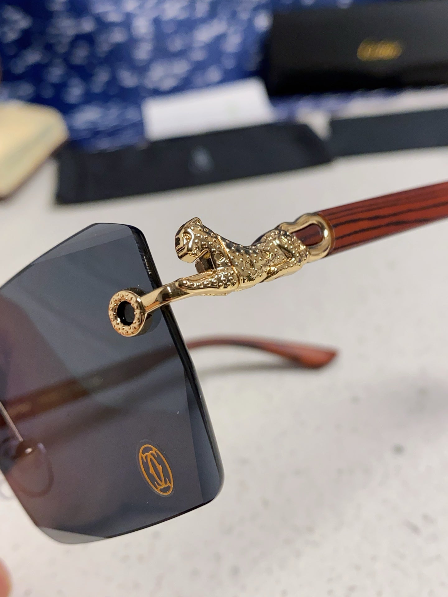 Cartier Lightweight Rimless Blue Lens Sunglasses for Men & Women - 432353 - detail image 7