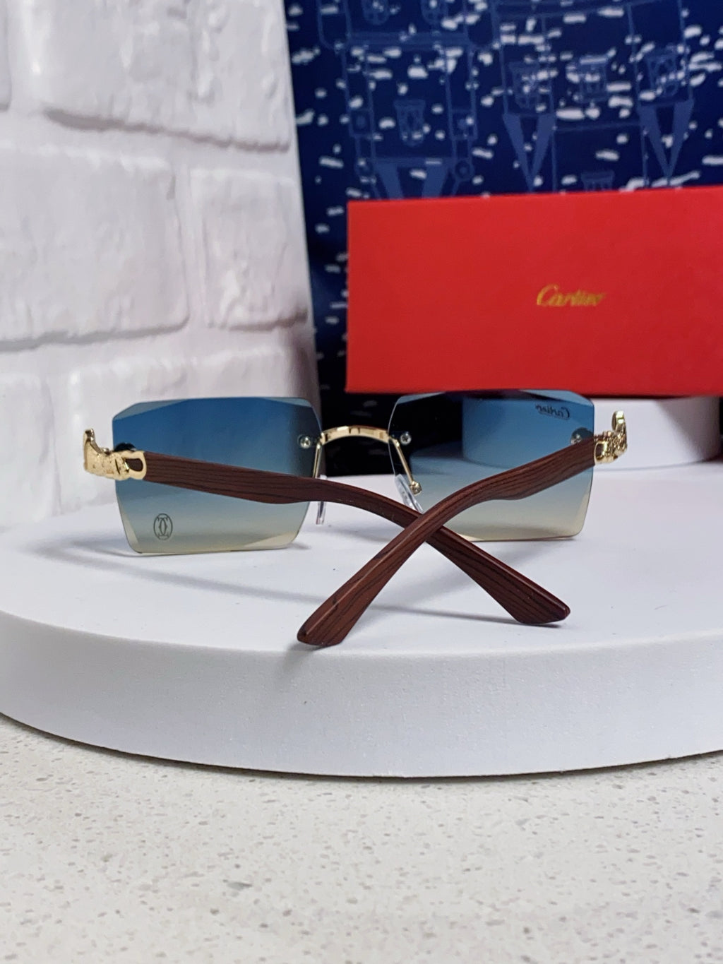 Cartier Lightweight Rimless Blue Lens Sunglasses for Men & Women - 432350 - detail image 3