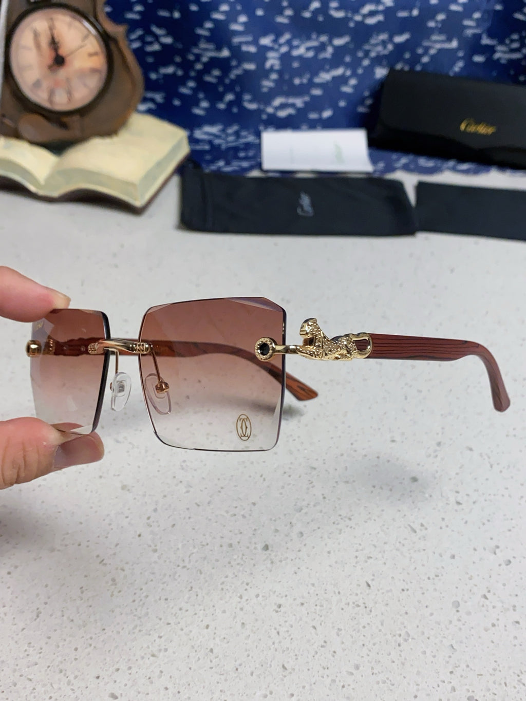 Cartier Lightweight Rimless Silver Lens Sunglasses for Men & Women - 998240 - detail image 6