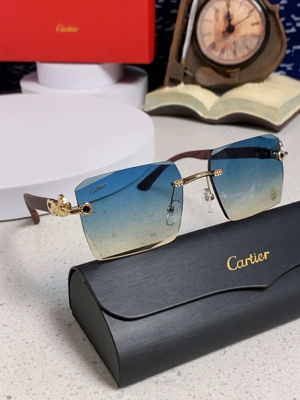 Cartier Lightweight Rimless Blue Lens Sunglasses for Men & Women - 998239 - detail image 10