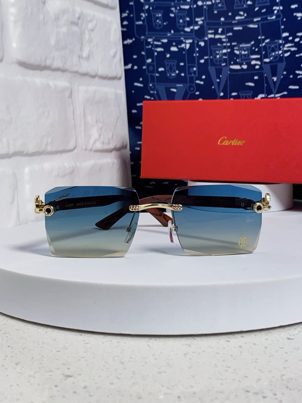 Cartier Lightweight Rimless Blue Lens Sunglasses for Men & Women - 998239 - detail image 2