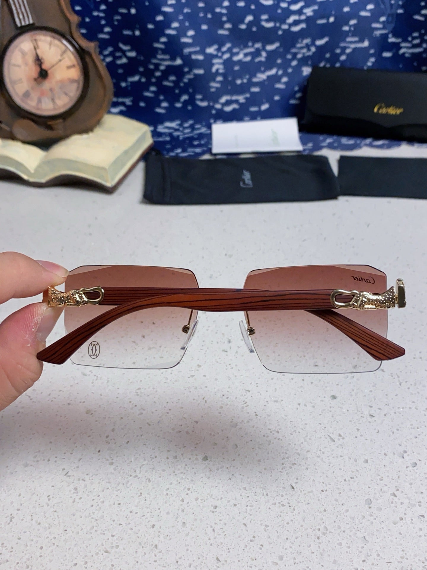 Cartier Lightweight Rimless Silver Lens Sunglasses for Men & Women - 998240 - detail image 5