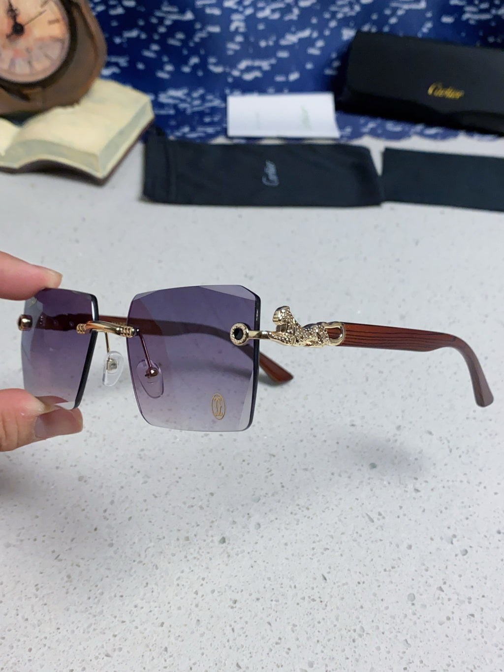 Cartier Lightweight Rimless Silver Lens Sunglasses for Men & Women - 998241 - detail image 6