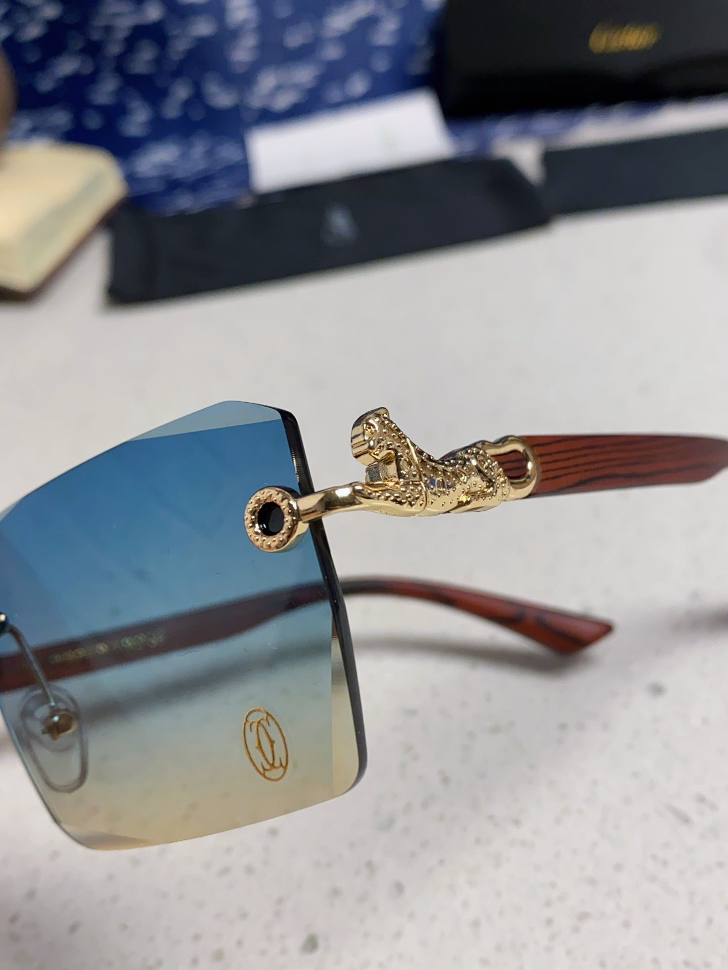Cartier Lightweight Rimless Blue Lens Sunglasses for Men & Women - 487371 - detail image 7