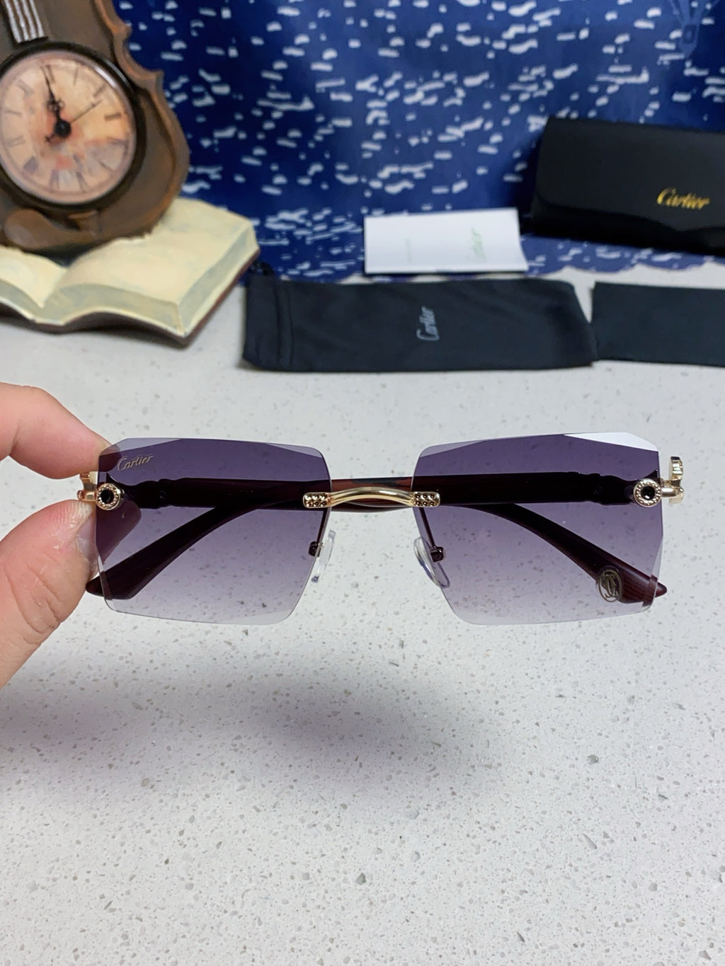 Cartier Lightweight Rimless Silver Lens Sunglasses for Men & Women - 487373 - detail image 4