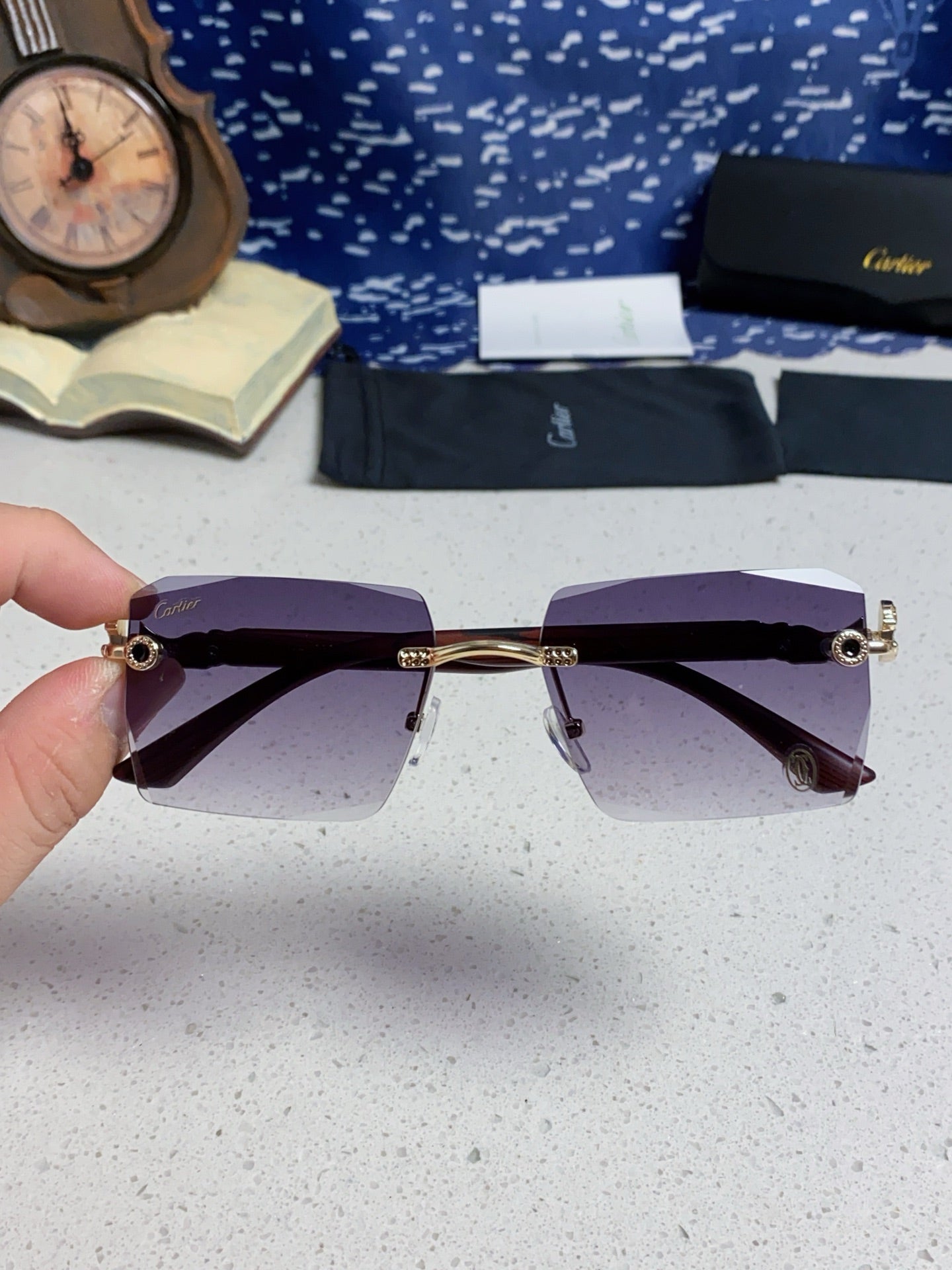 Cartier Lightweight Rimless Silver Lens Sunglasses for Men & Women - 998241 - detail image 4