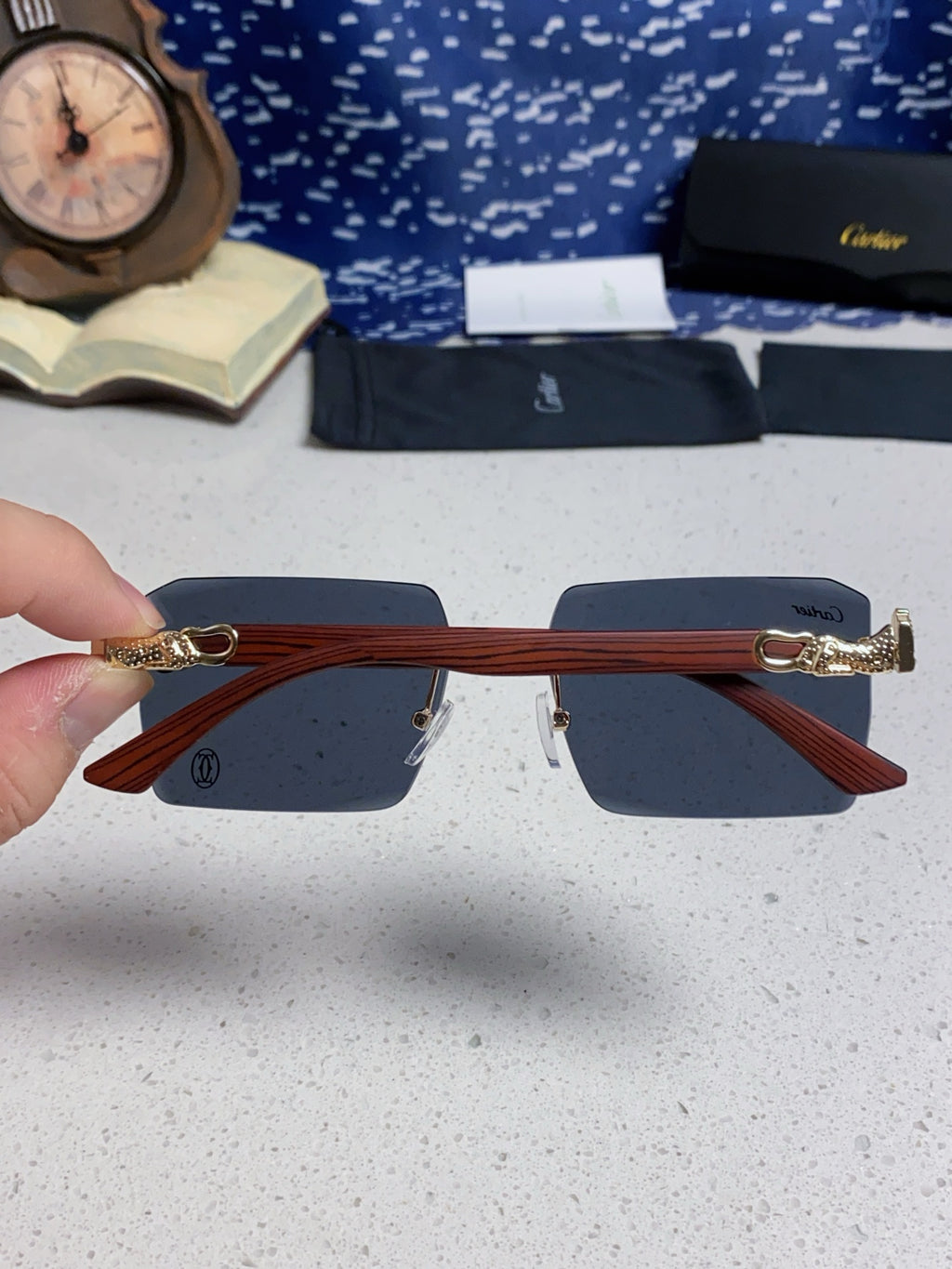 Cartier Lightweight Rimless Blue Lens Sunglasses for Men & Women - 998242 - detail image 5