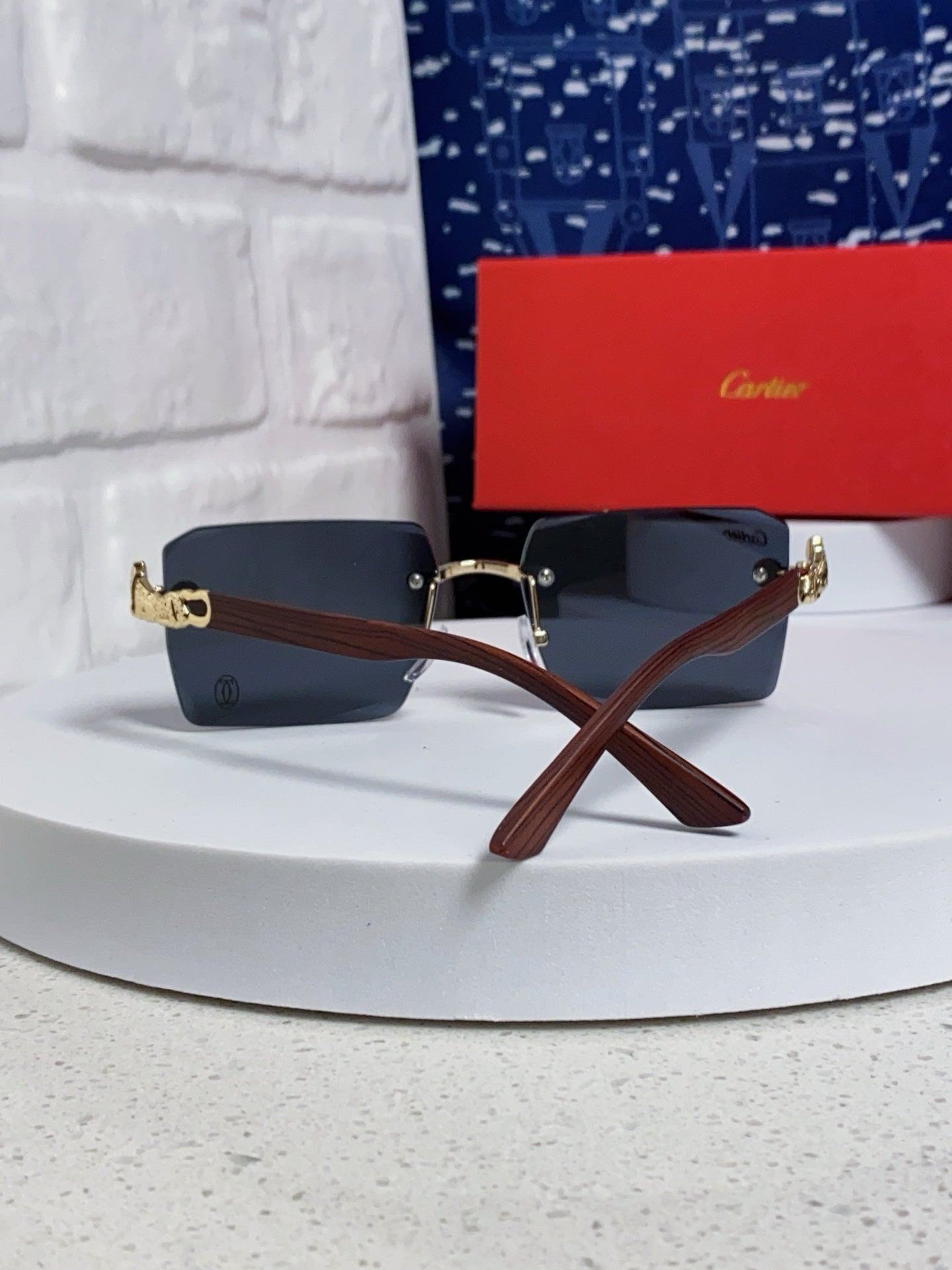 Cartier Lightweight Rimless Blue Lens Sunglasses for Men & Women - 487374 - detail image 3