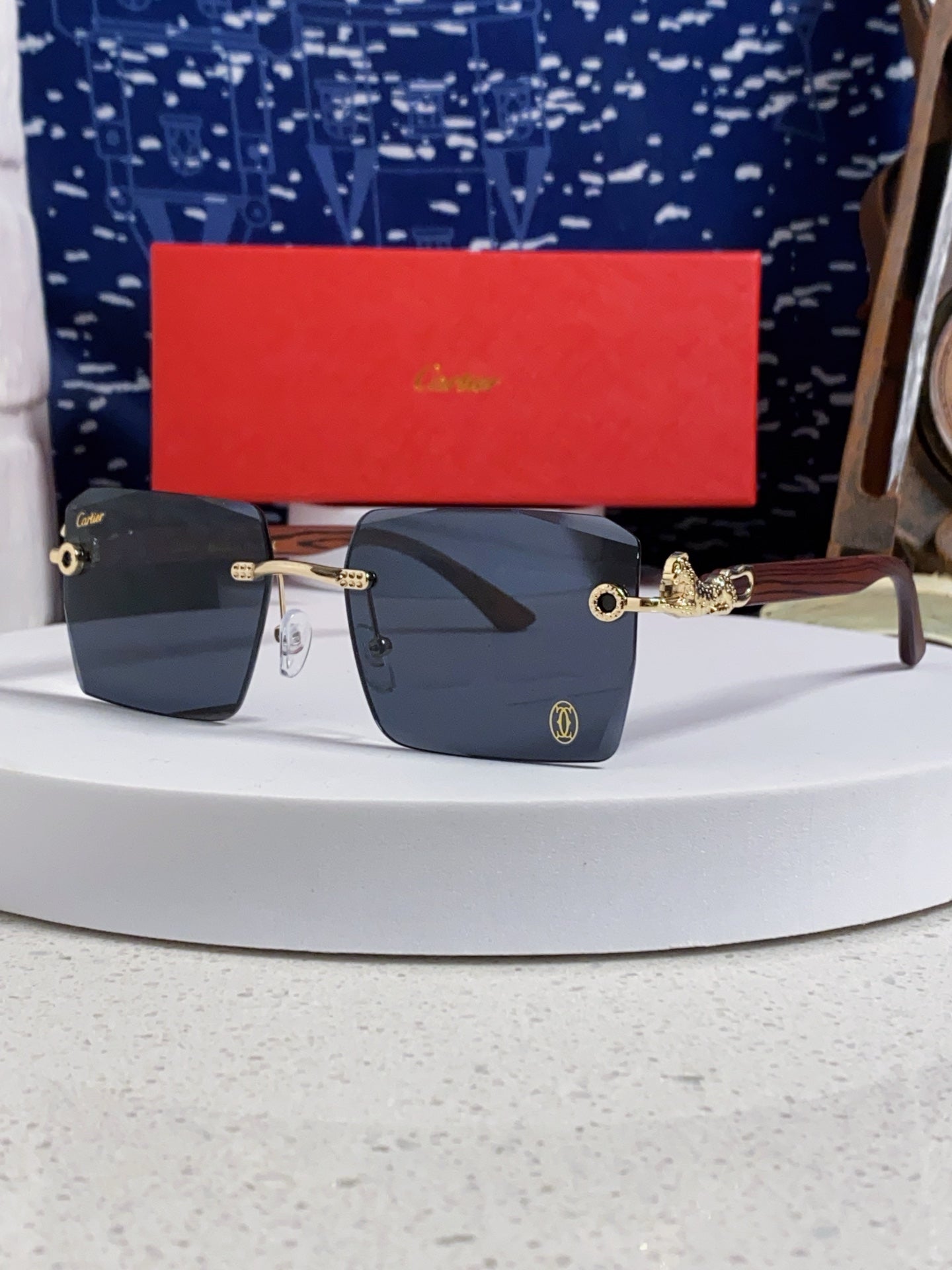 Cartier Lightweight Rimless Blue Lens Sunglasses for Men & Women - 998242