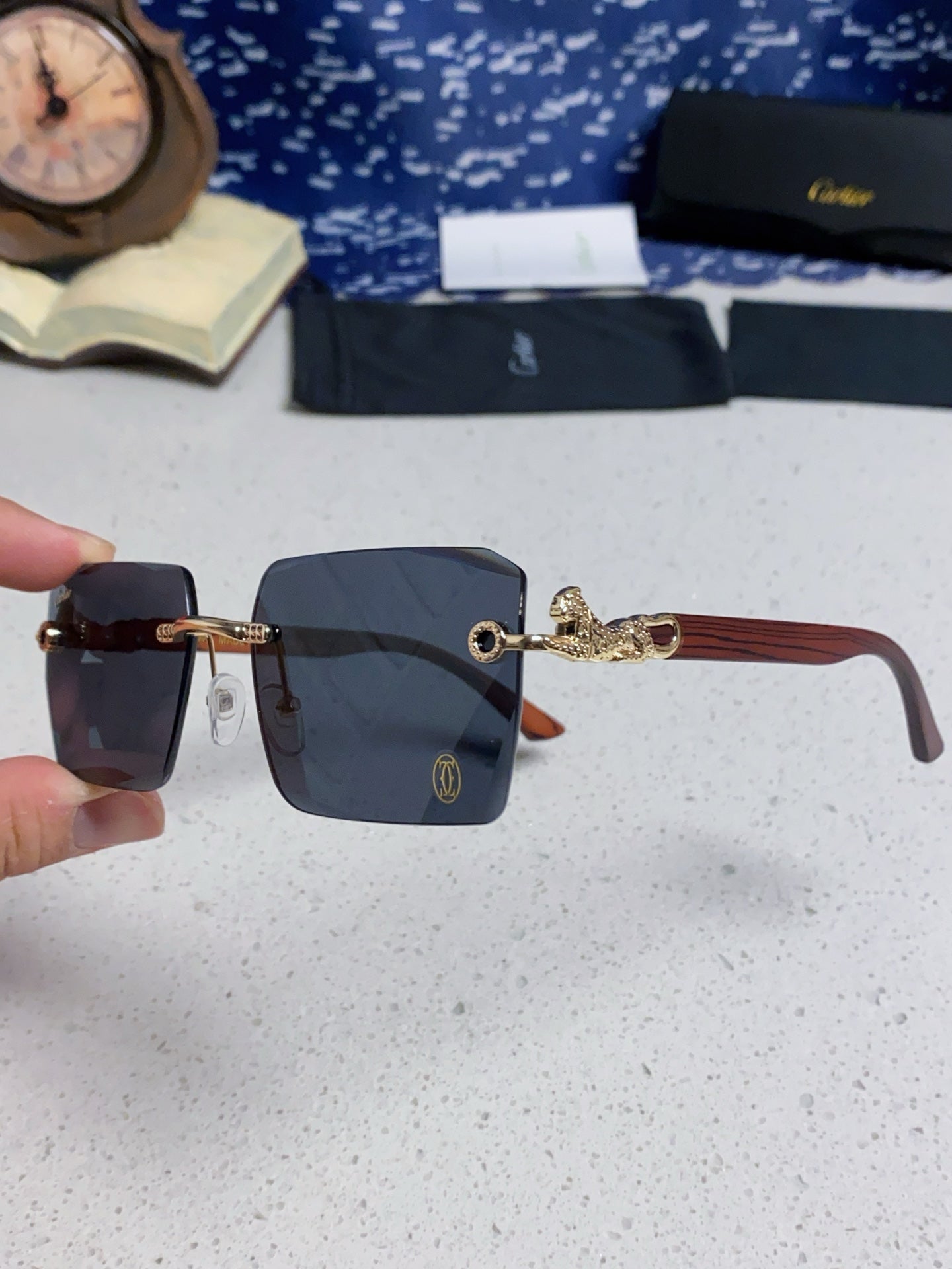 Cartier Lightweight Rimless Blue Lens Sunglasses for Men & Women - 998242 - detail image 6