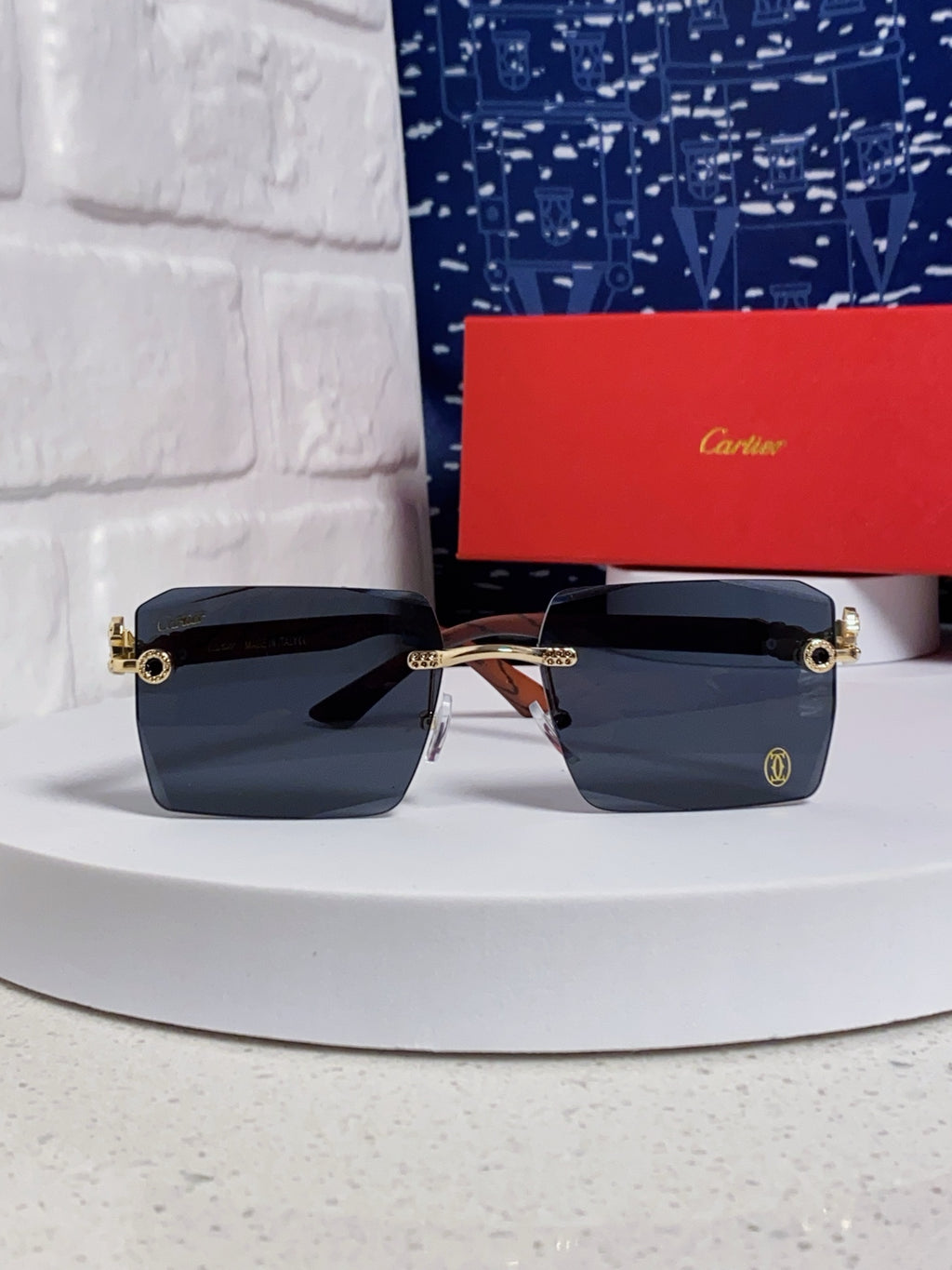 Cartier Lightweight Rimless Blue Lens Sunglasses for Men & Women - 998242 - detail image 2