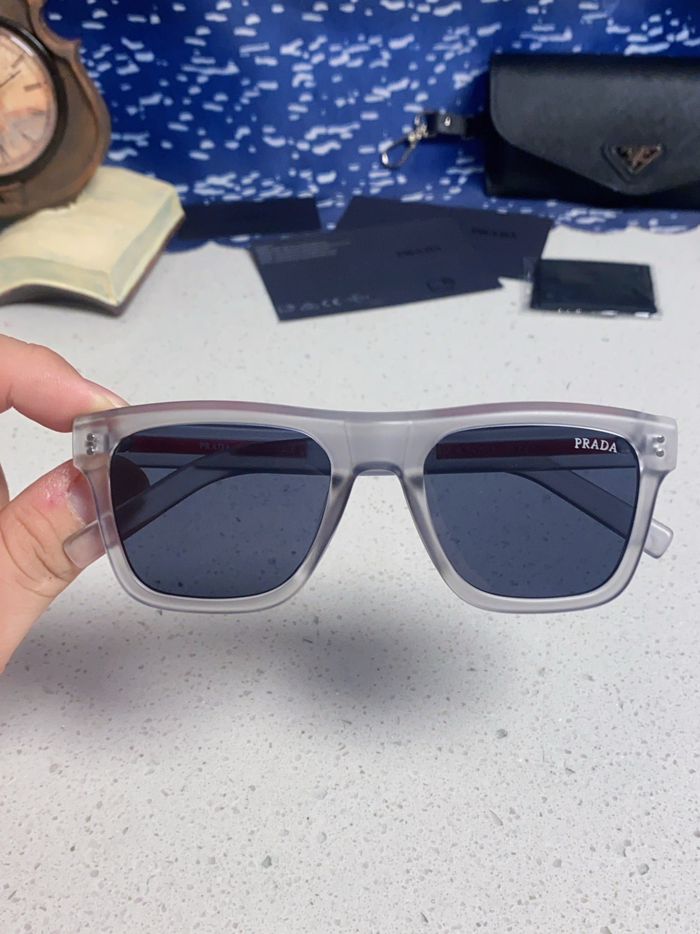 Prada Square Blue Lens Sunglasses for Men & Women - 487016 - detail image 4
