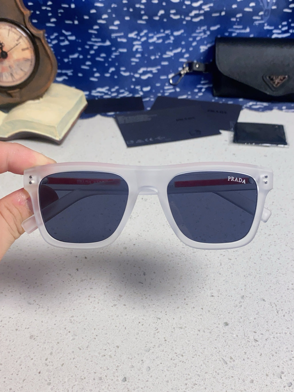Prada Square Blue Lens Sunglasses for Men & Women - 487017 - detail image 4