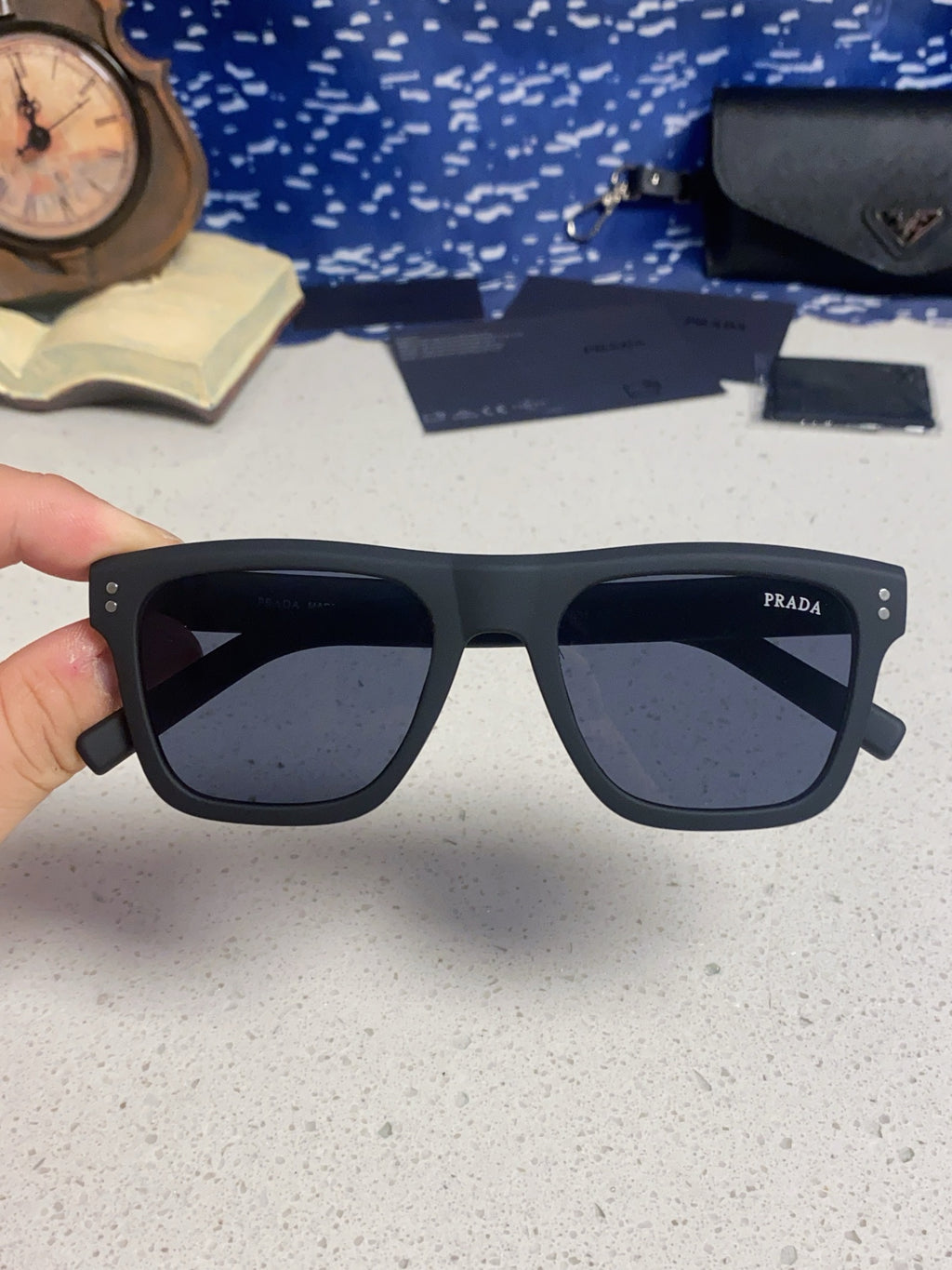 Prada Square Blue Lens Sunglasses for Men & Women - detail image 4