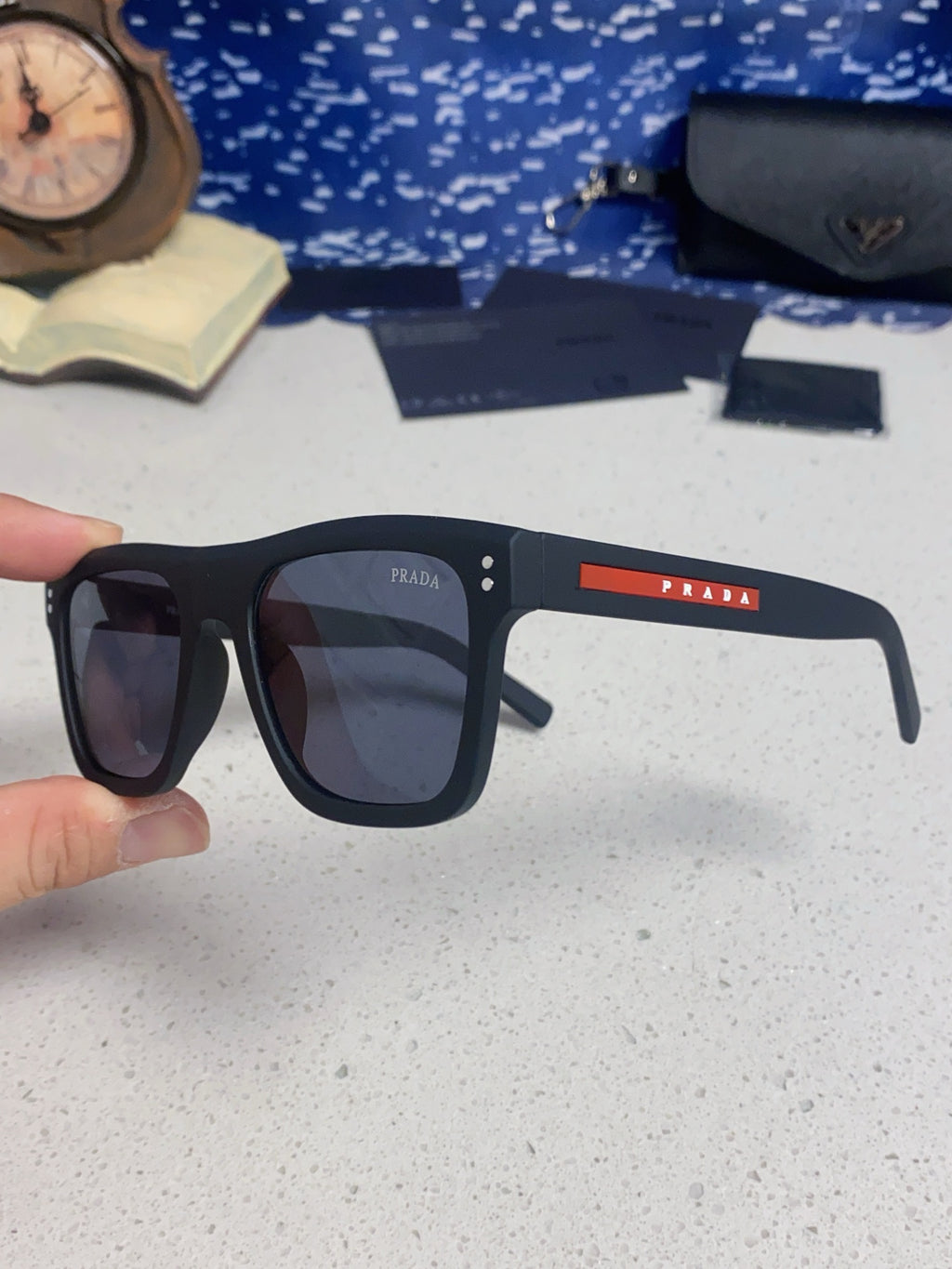 Prada Square Blue Lens Sunglasses for Men & Women - detail image 6