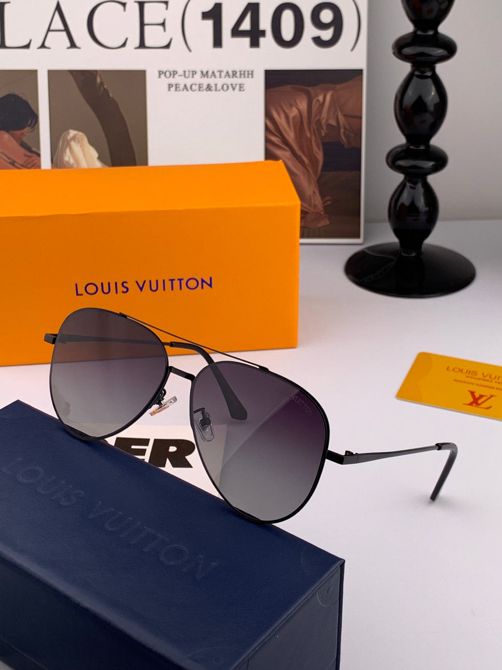 Louis Vuitton L58901 Polarized Aviator Black Lens Sunglasses for Men - 866907