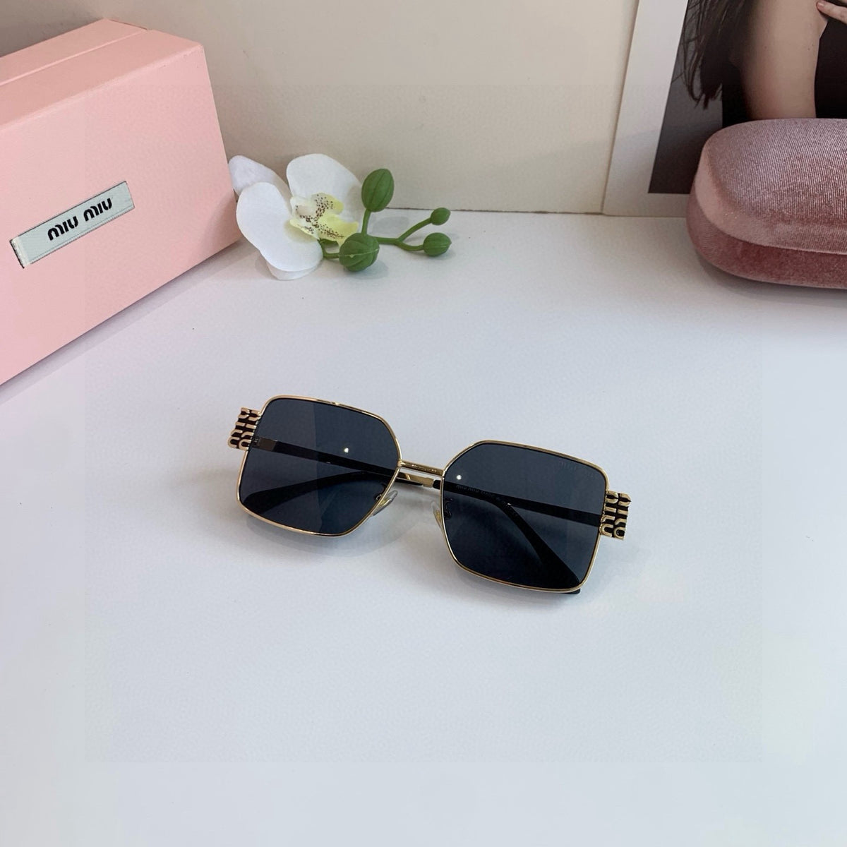 Miu Miu Metal Square Blue Lens Sunglasses for Men & Women - 998409