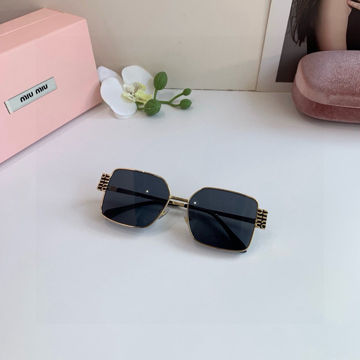 Miu Miu Metal Square Blue Lens Sunglasses for Men & Women - 358684