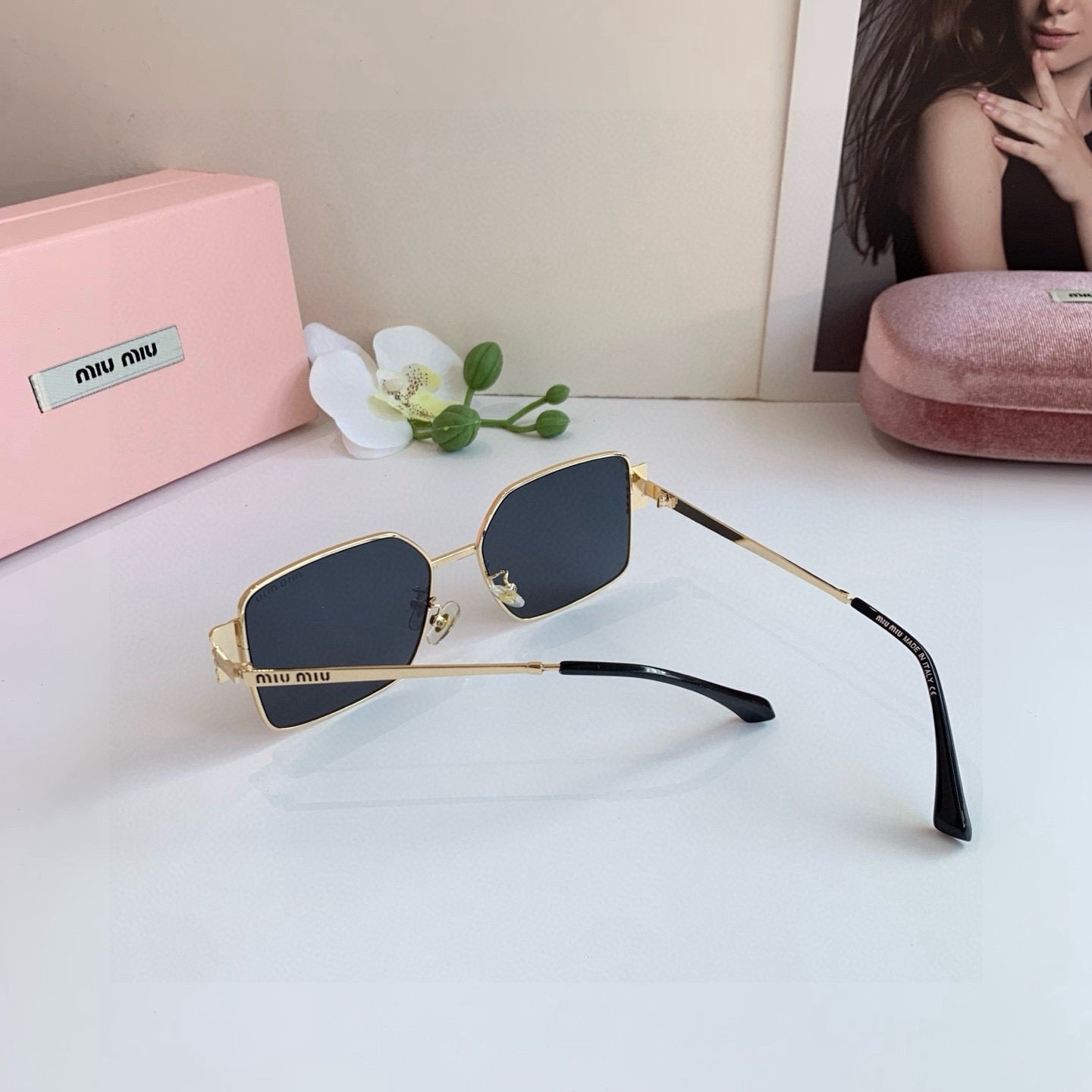 Miu Miu Metal Square Blue Lens Sunglasses for Men & Women - 358684 - detail image 4