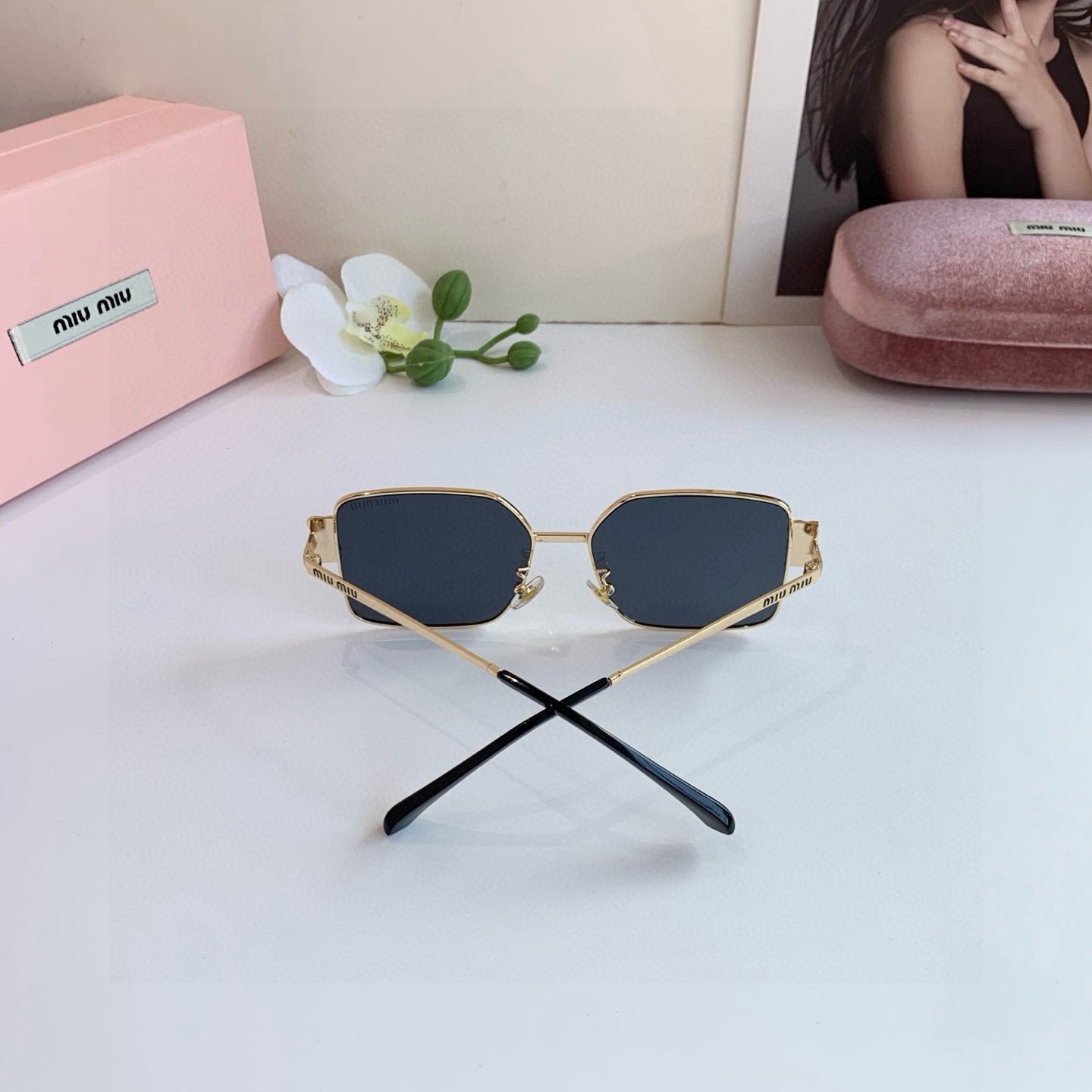 Miu Miu Metal Square Blue Lens Sunglasses for Men & Women - 998409 - detail image 2