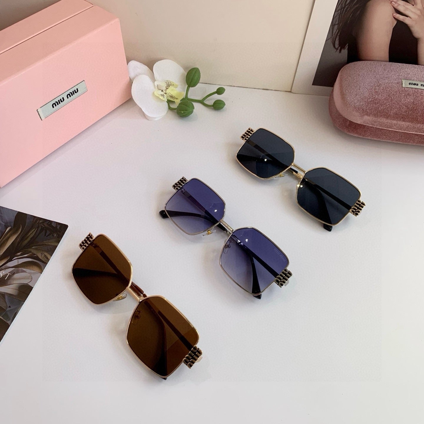 Miu Miu Metal Square Blue Lens Sunglasses for Men & Women - 358684 - detail image 5