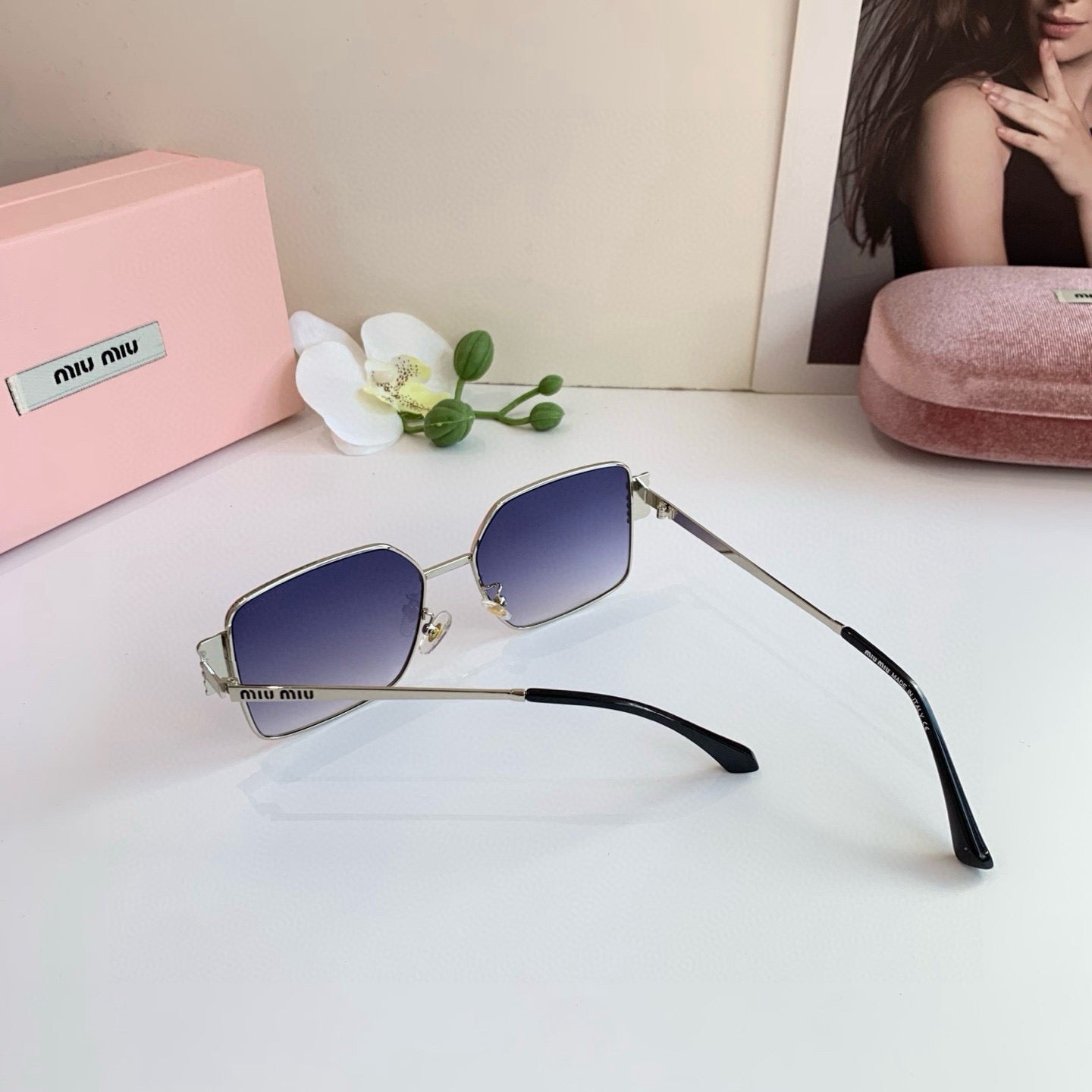 Miu Miu Metal Square Blue Lens Sunglasses for Men & Women - 998410 - detail image 3