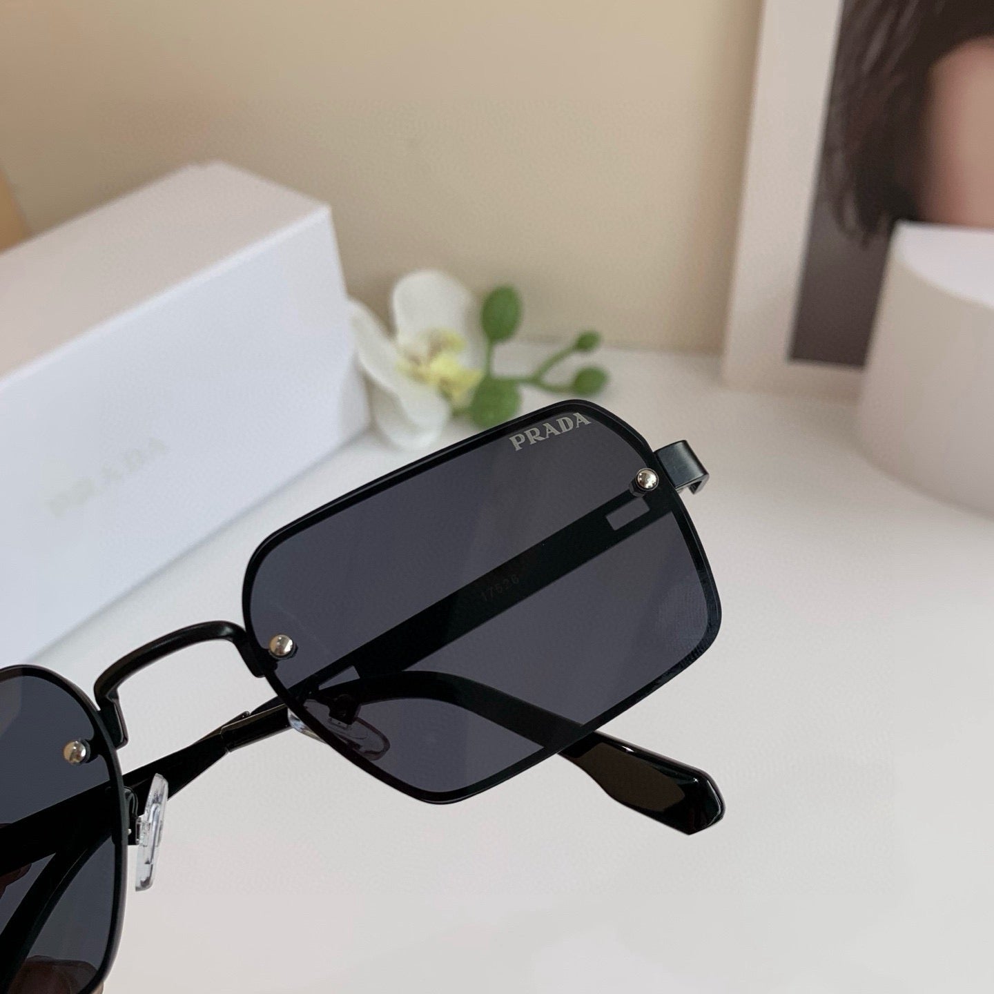 Prada Metal Square Black Lens Sunglasses for Men & Women - 372072