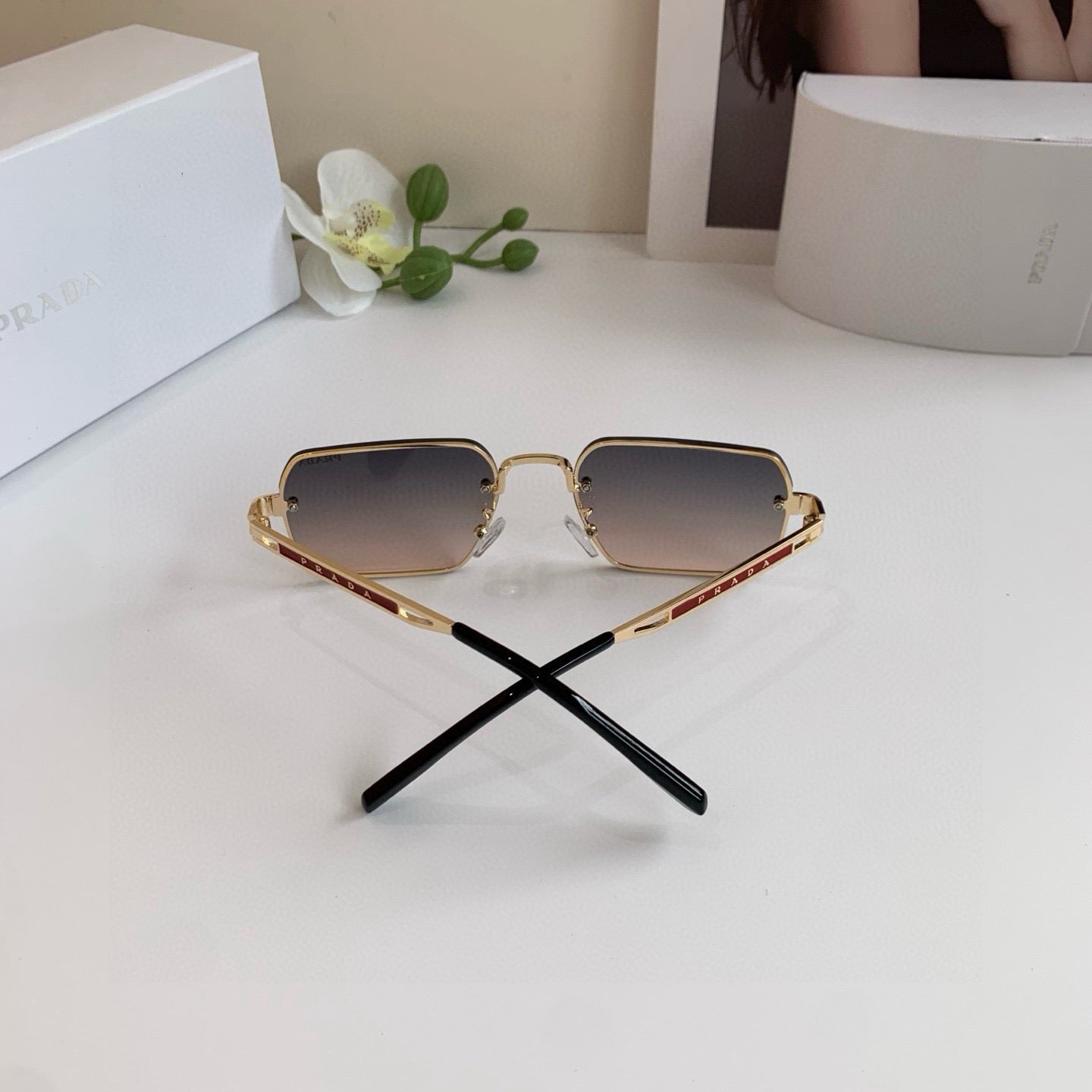 Prada Metal Square Red Lens Sunglasses for Men & Women - 372073 - detail image 3