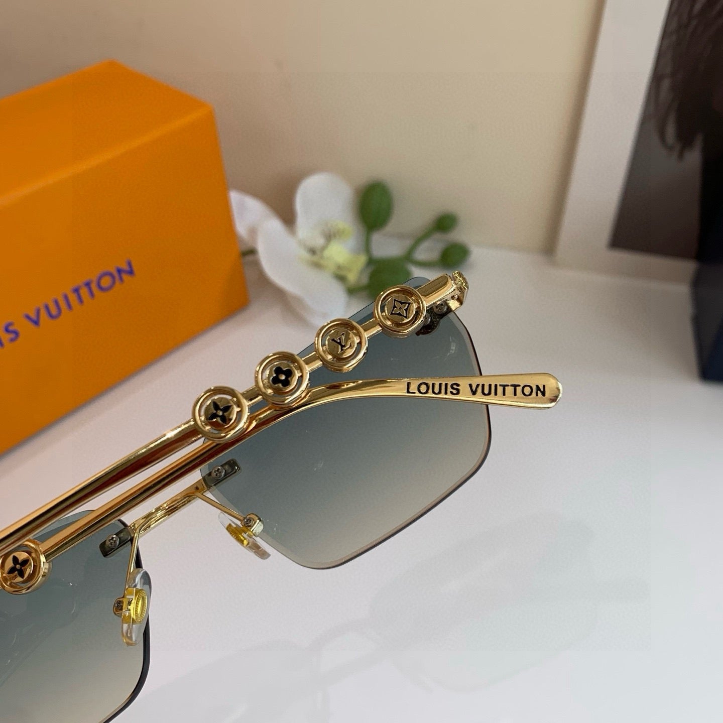 Louis Vuitton Metal Square Orange Lens Sunglasses for Men & Women - 132157 - detail image 3