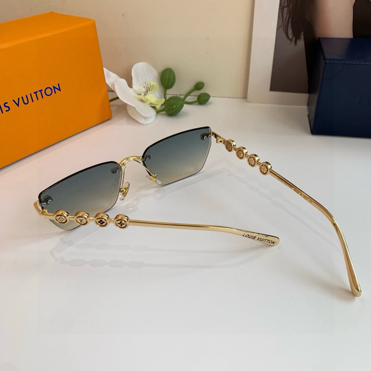 Louis Vuitton Metal Square Orange Lens Sunglasses for Men & Women - 132157