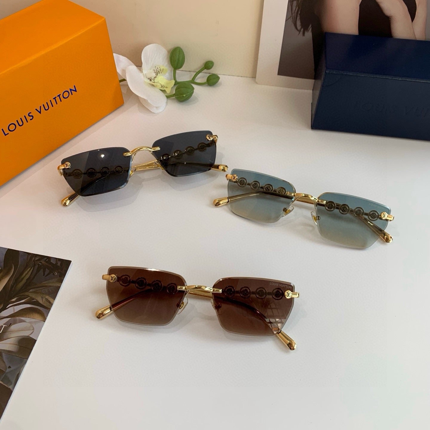 Louis Vuitton Metal Square Brown Lens Sunglasses for Men & Women - 132158 - detail image 3