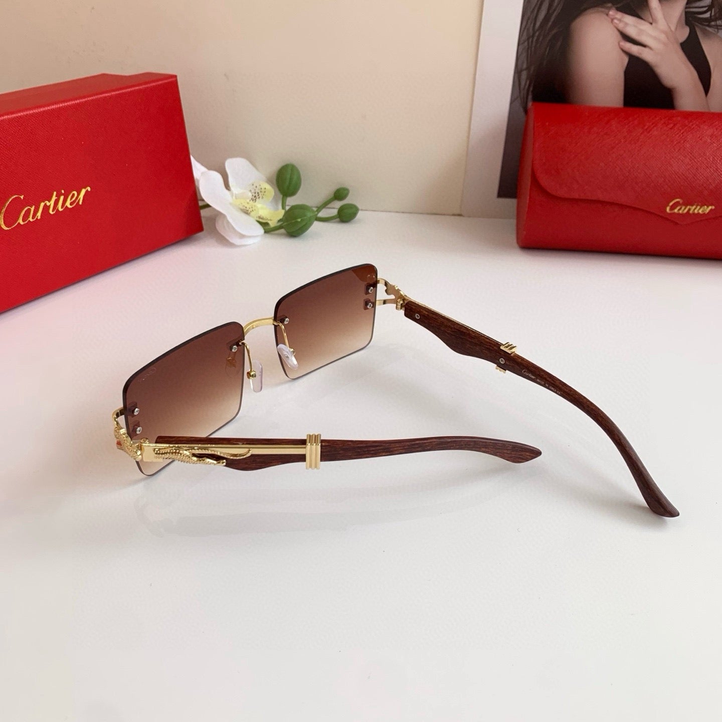 Cartier Square Red Lens Sunglasses for Men & Women - 398977 - detail image 2