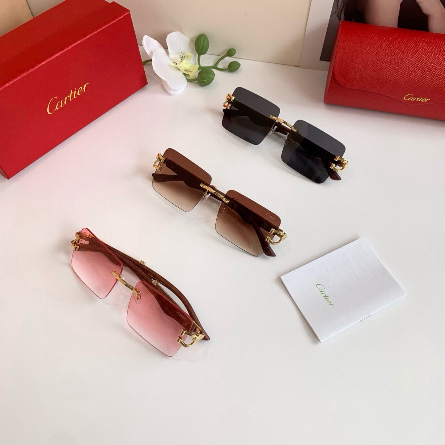 Cartier Square Red Lens Sunglasses for Men & Women - 398977 - detail image 4
