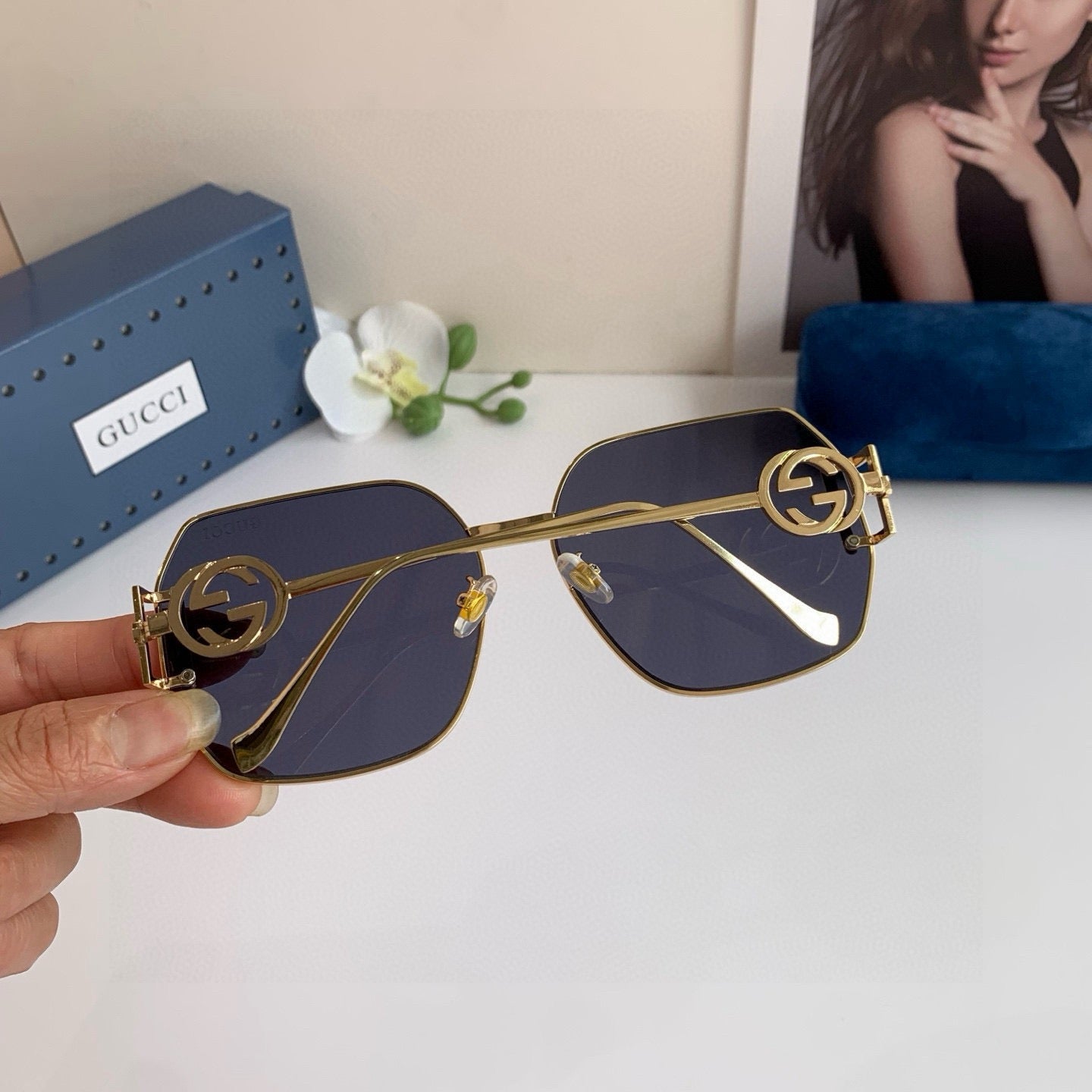Gucci Metal Square Black Lens Sunglasses for Men & Women - 398288 - detail image 4