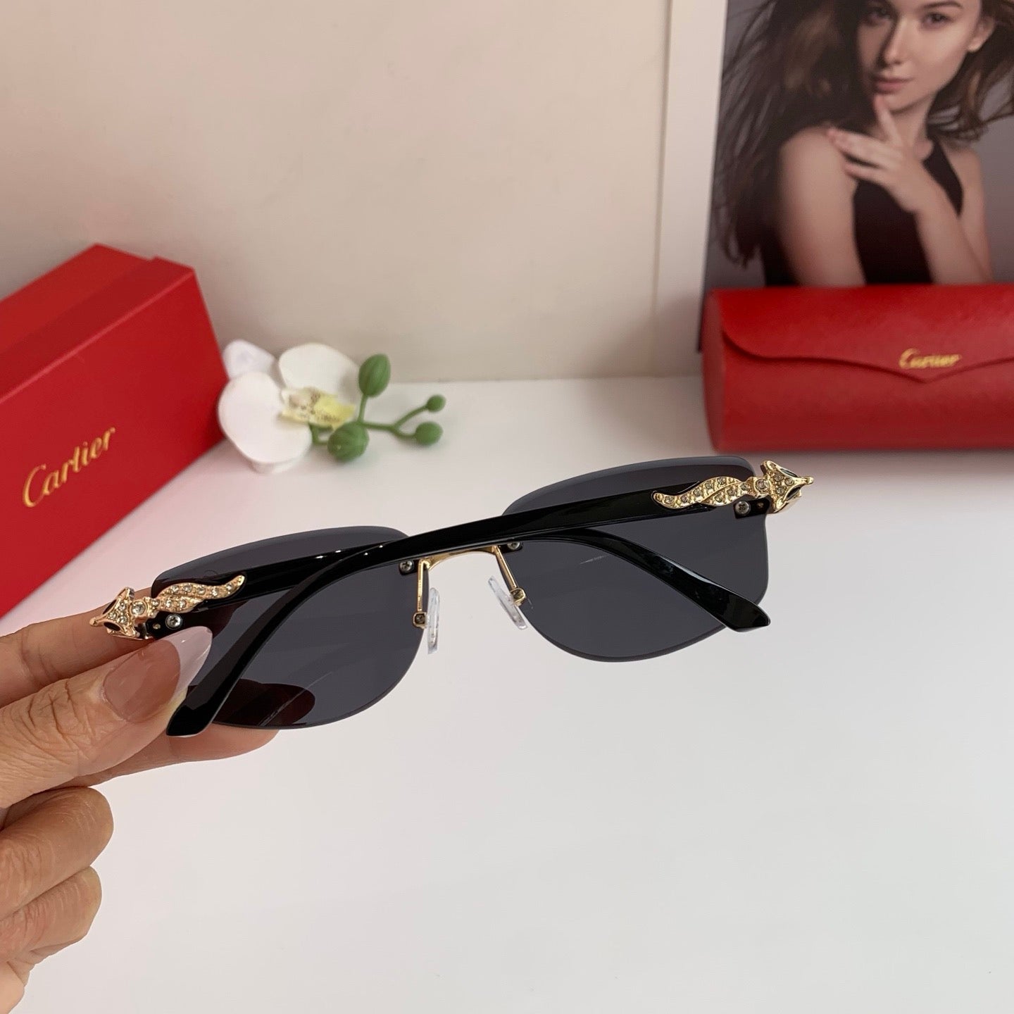 Cartier Square Black Lens Sunglasses for Men & Women - detail image 6