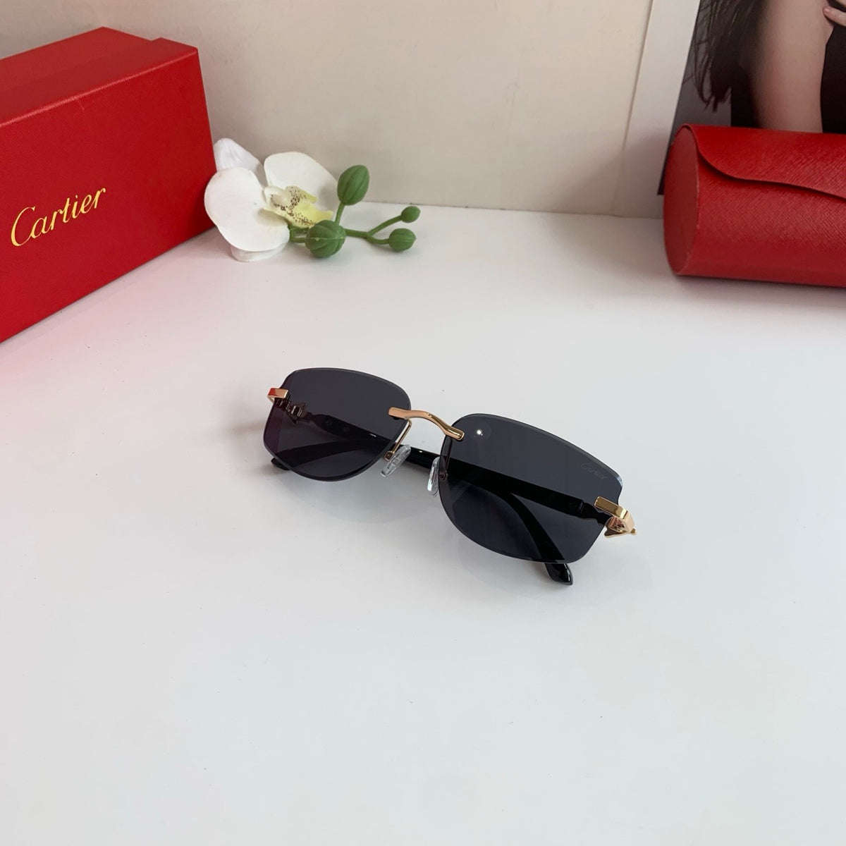 Cartier Square Black Lens Sunglasses for Men & Women - 415944