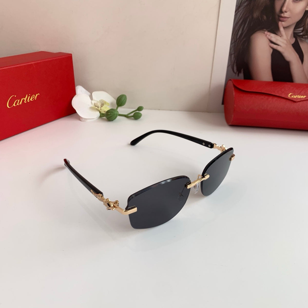 Cartier Square Black Lens Sunglasses for Men & Women - detail image 2