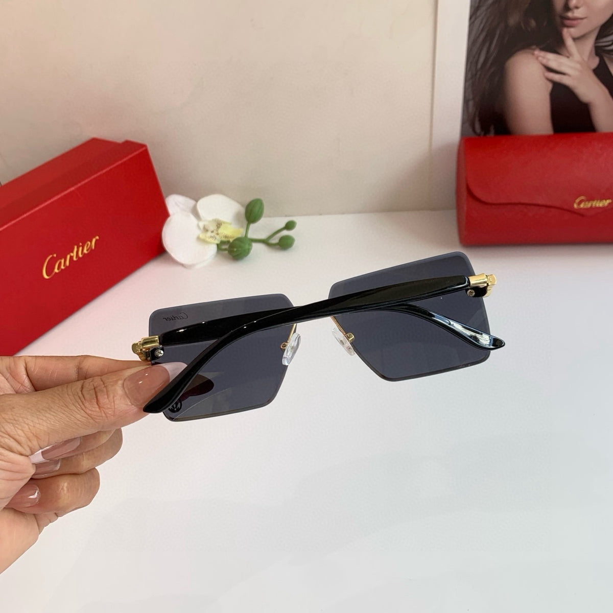 Cartier Lightweight Rimless Silver Lens Sunglasses for Men & Women - 415972 - detail image 3