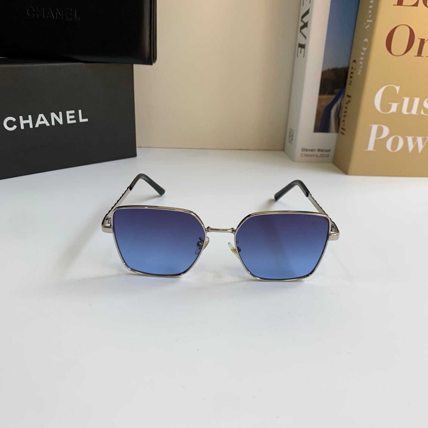 Chanel Metal Square Blue Lens Sunglasses for Men & Women - detail image 4