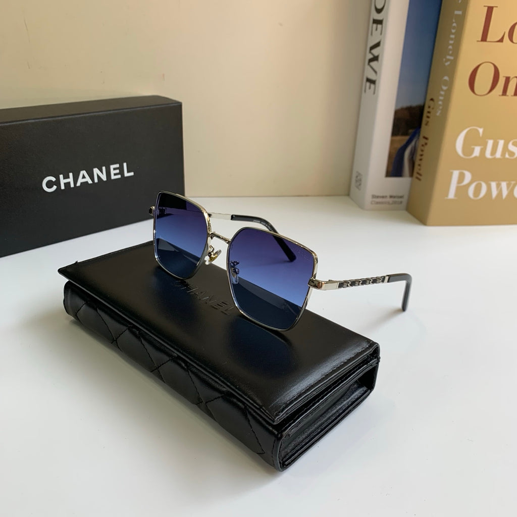 Chanel Metal Square Blue Lens Sunglasses for Men & Women - detail image 5