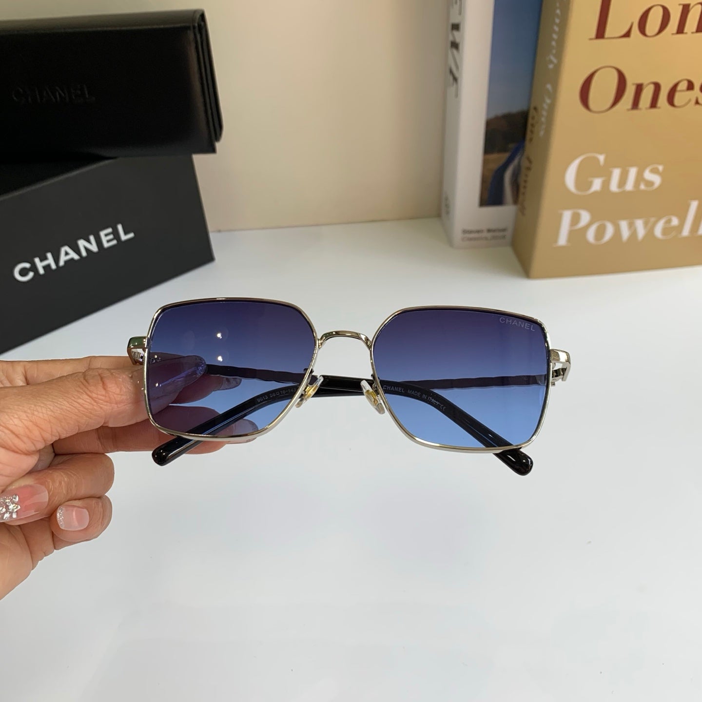 Chanel Metal Square Blue Lens Sunglasses for Men & Women - detail image 3