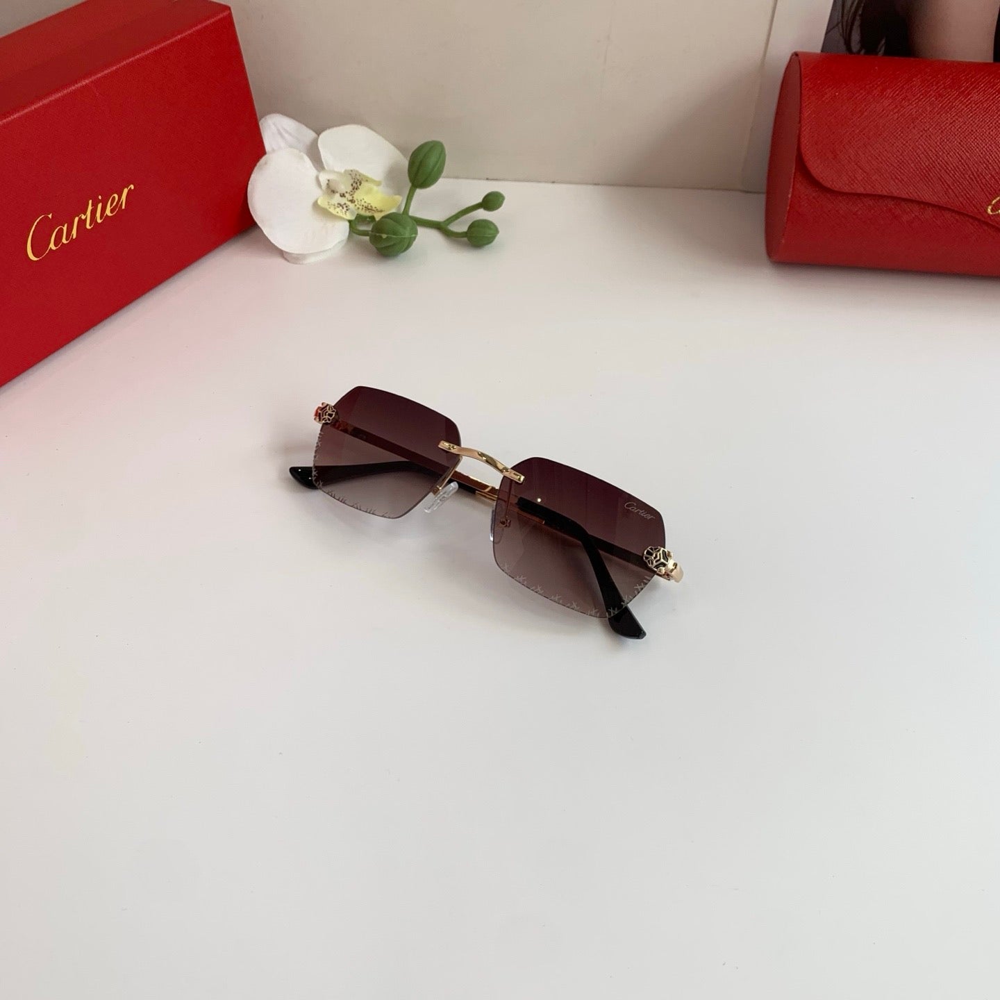 Cartier Lightweight Rimless Red Lens Sunglasses for Men & Women - 158522