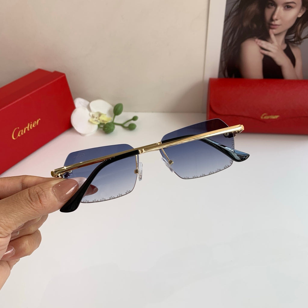 Cartier Lightweight Rimless Blue Lens Sunglasses for Men & Women - 415877 - detail image 4