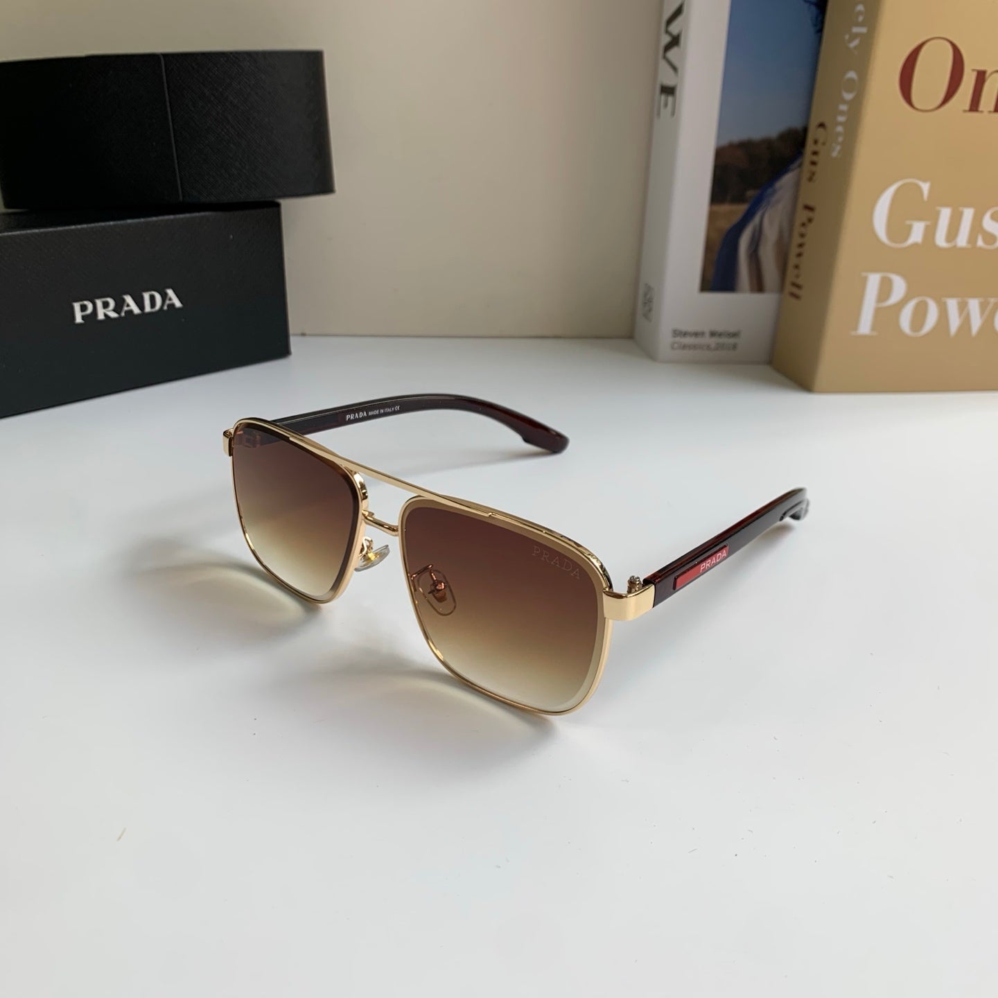 Prada Metal Square Brown Lens Sunglasses for Men & Women - 998097 - detail image 2
