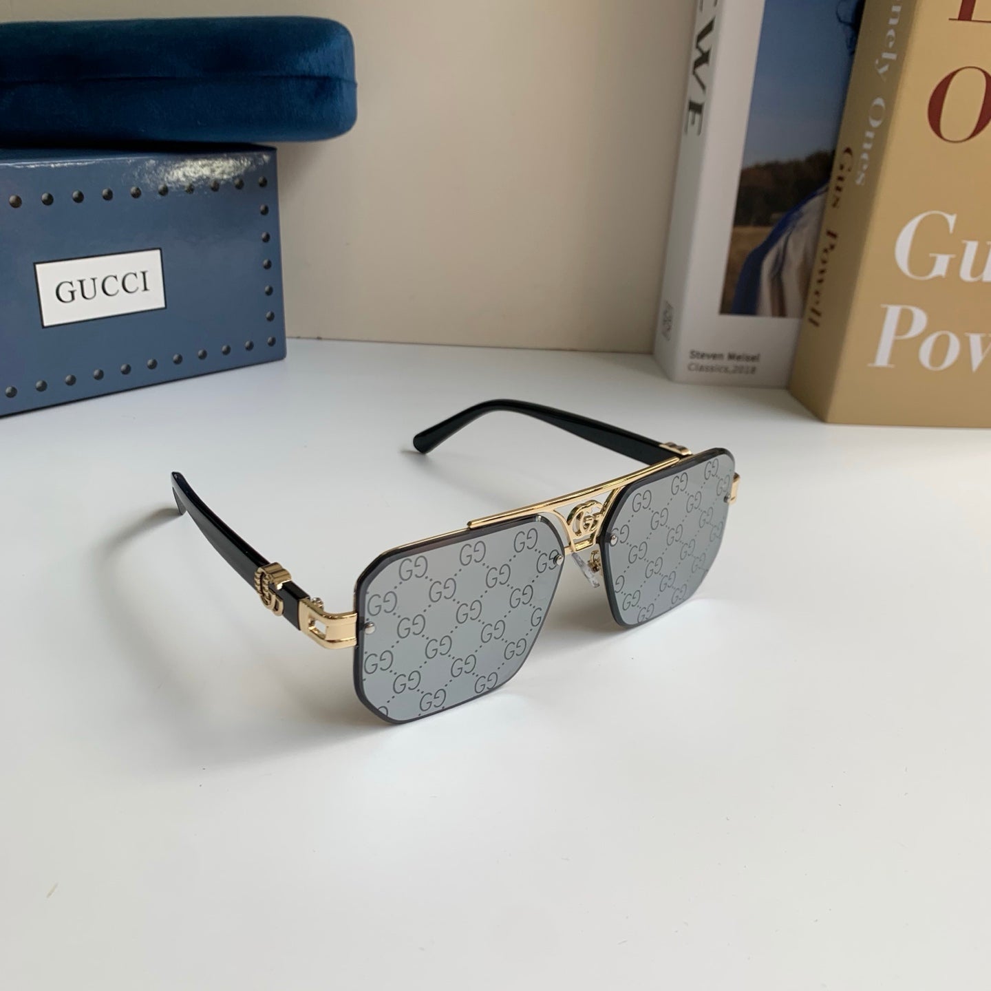 Gucci Metal Square Silver Lens Sunglasses for Men & Women - 997523