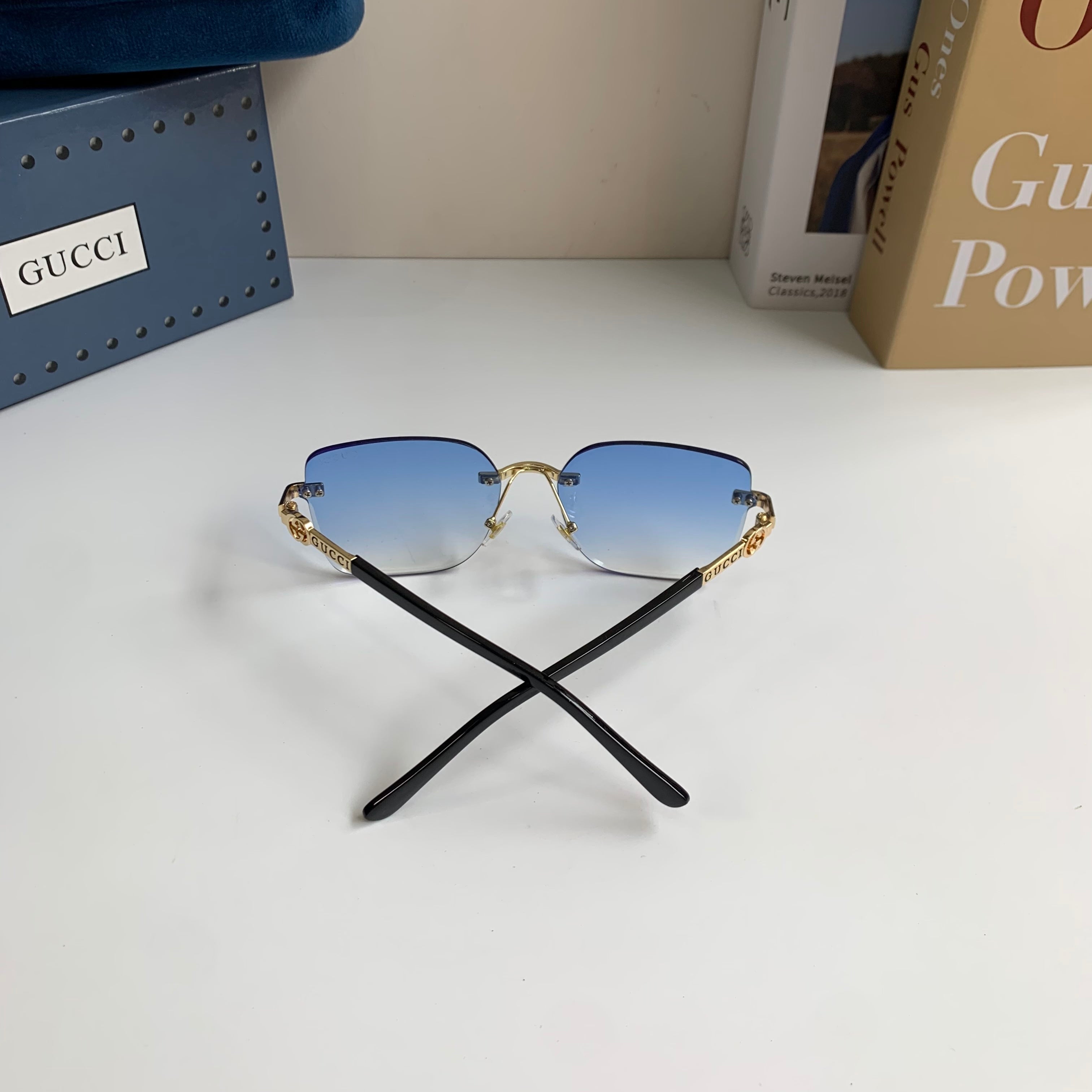 Gucci Metal Square Blue Lens Sunglasses for Men & Women - 371477 - detail image 8