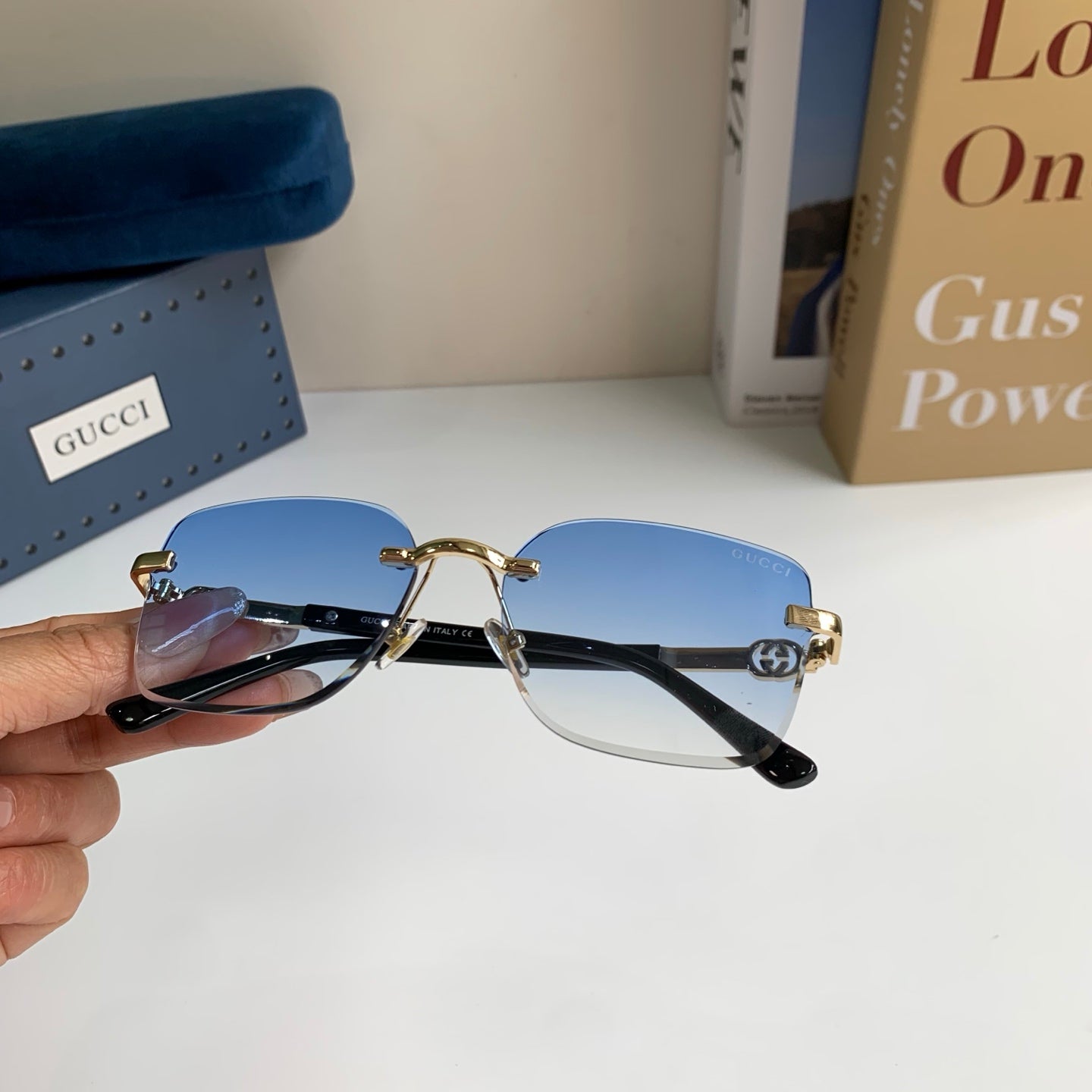 Gucci Metal Square Blue Lens Sunglasses for Men & Women - 371477 - detail image 4