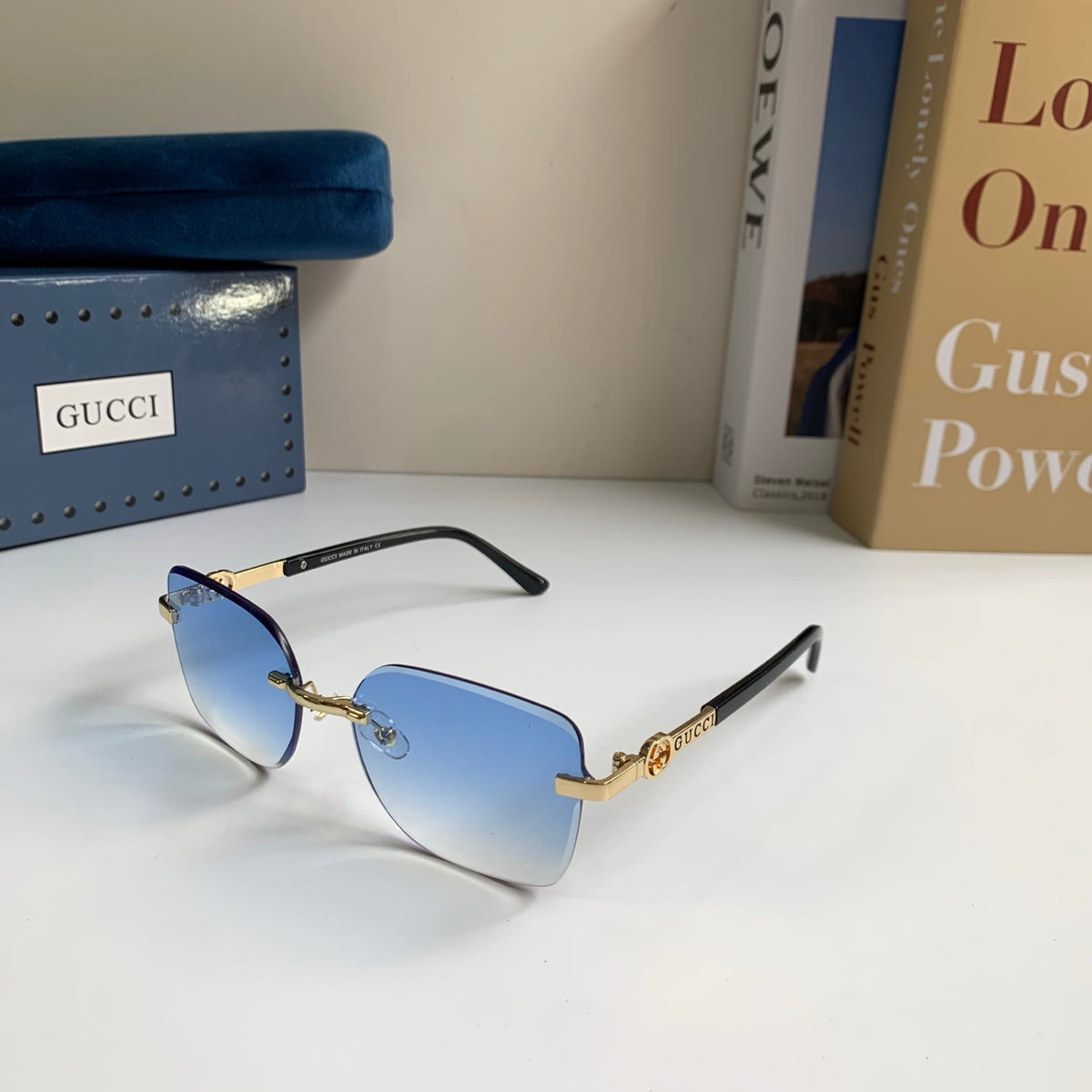 Gucci Metal Square Blue Lens Sunglasses for Men & Women - 371477 - detail image 2